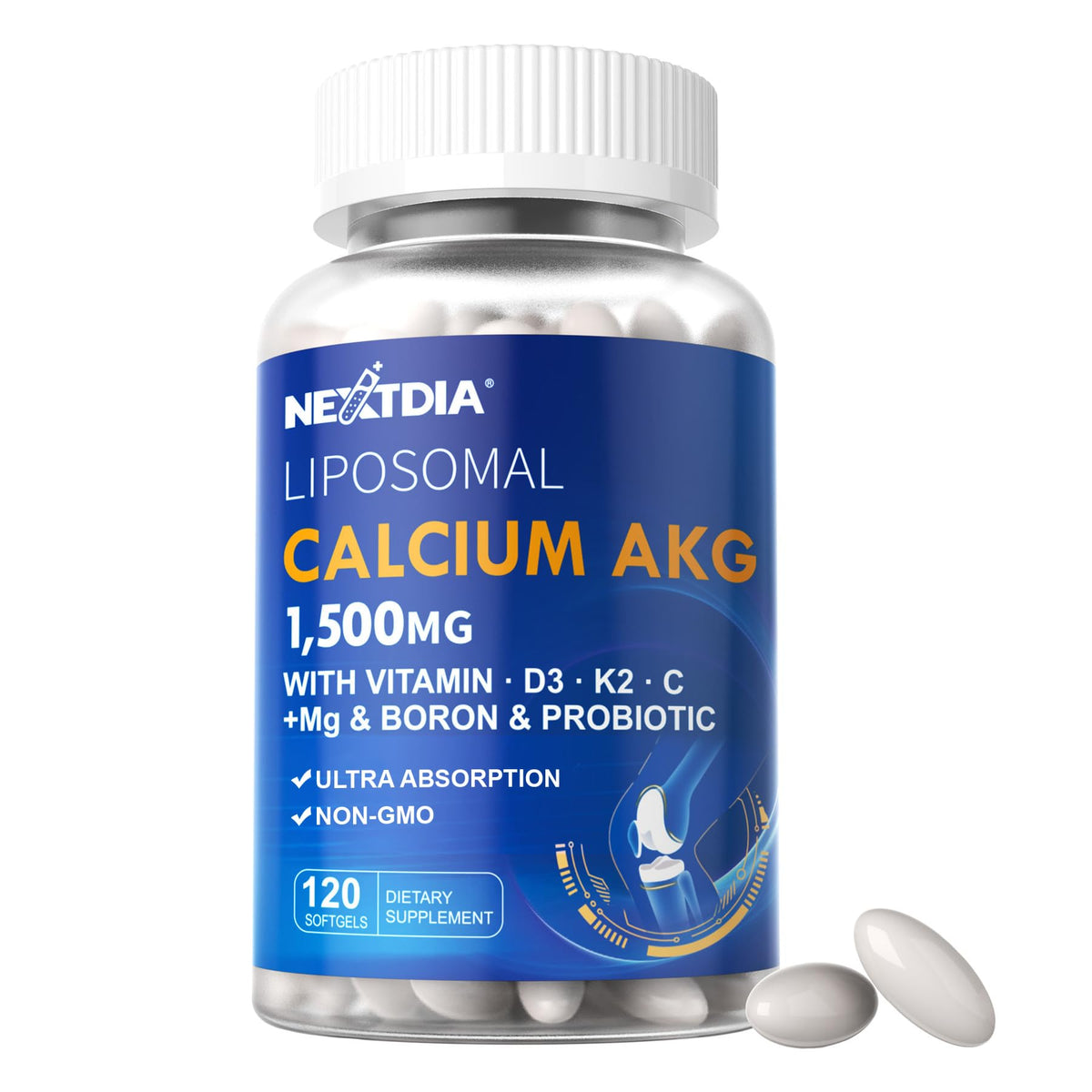 Nextdia Calcium AKG Supplement 1500mg front view