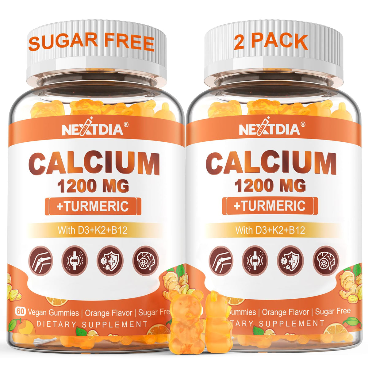 Nextdia Calcium Gummies 1200mg with Turmeric Extract front view