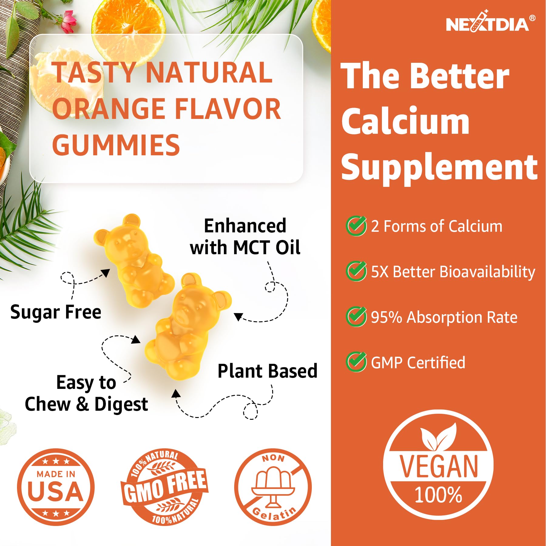 Nextdia Calcium Gummies close-up showing texture