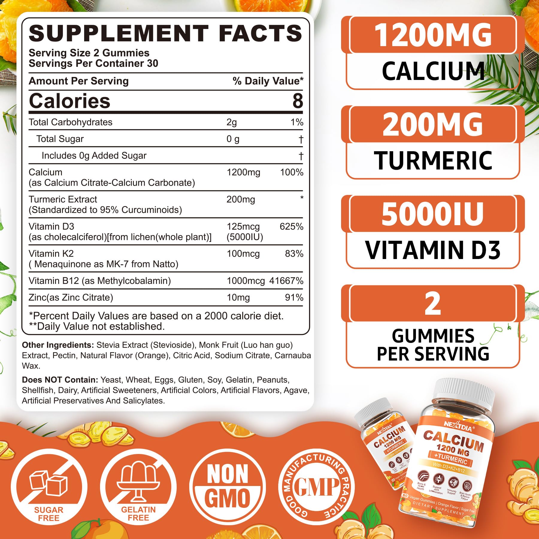 Nextdia Calcium Gummies packaging showing ingredients