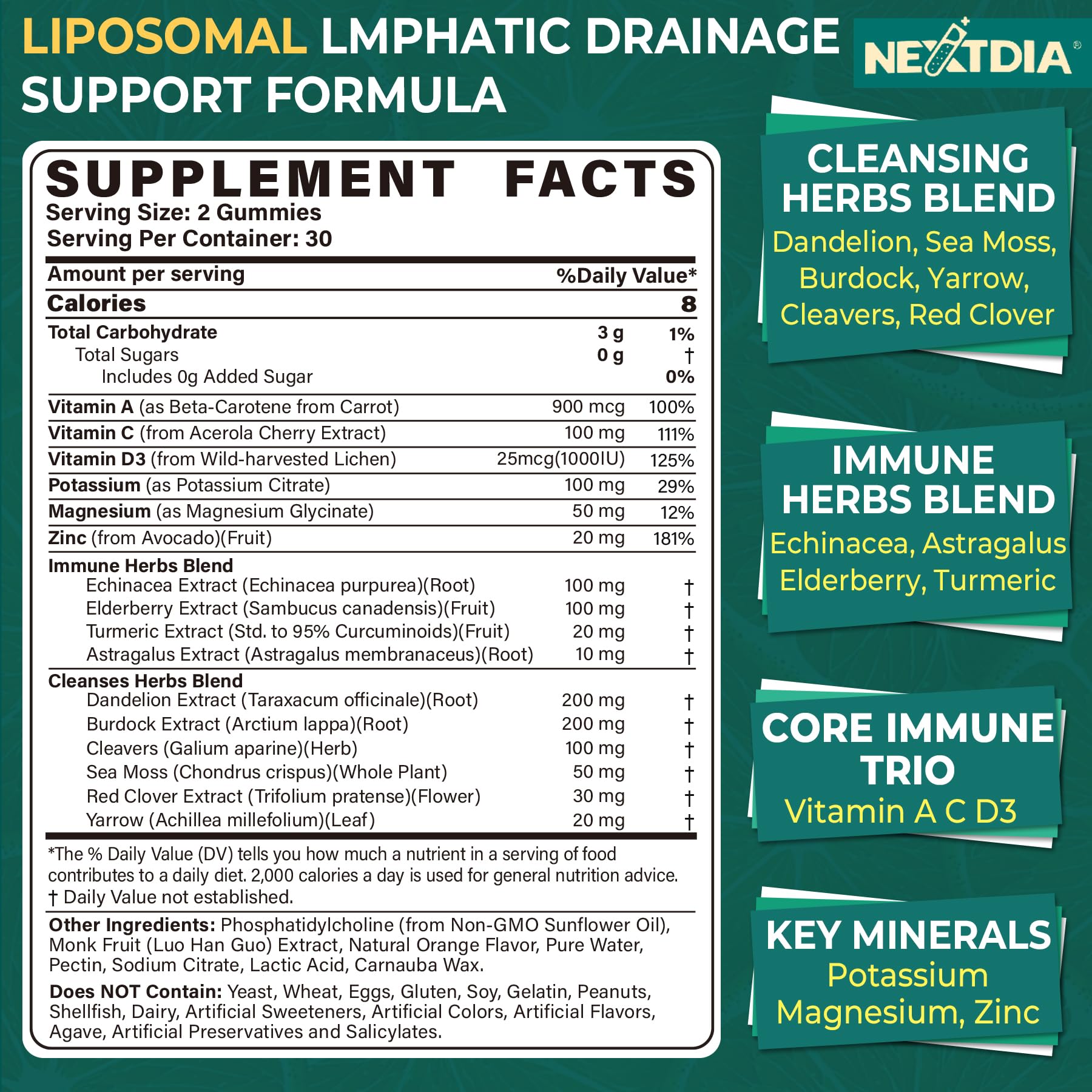 Nextdia Echinacea 16-IN-1 Lymphatic Complex back view