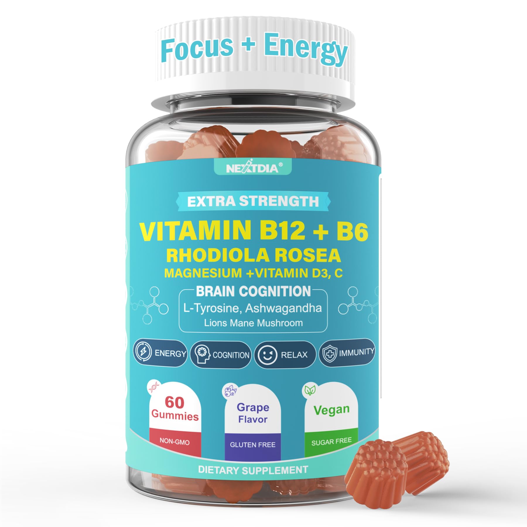 Nextdia Energy Gummies front view showing packaging