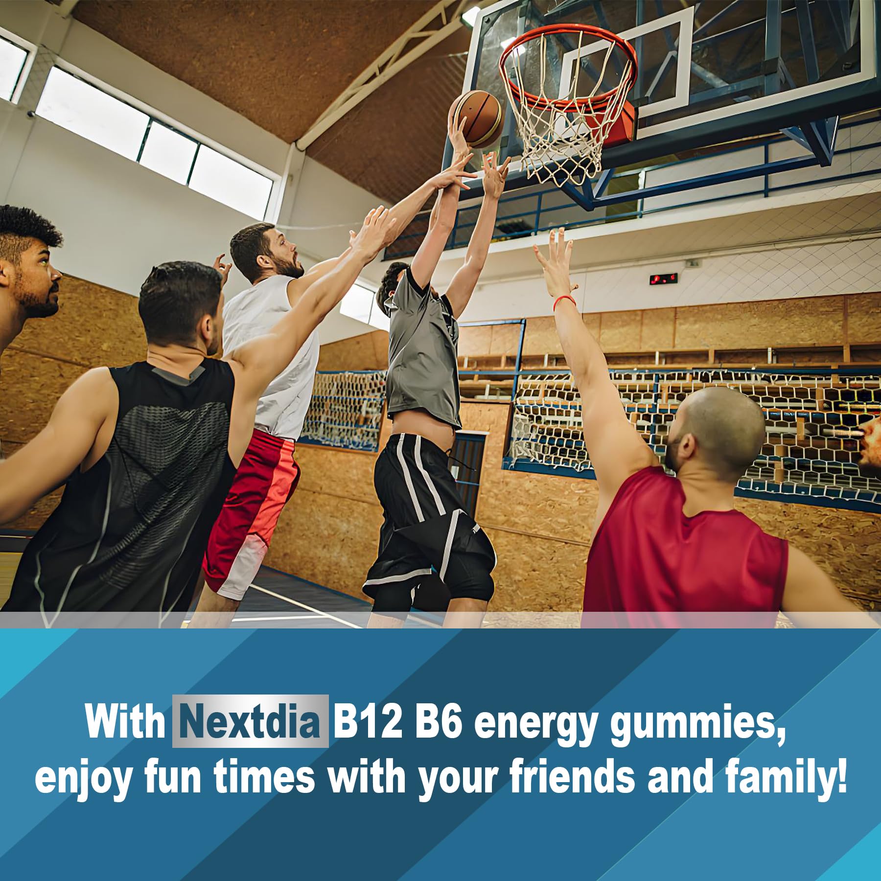 Nextdia Energy Gummies with a hand holding the bottle