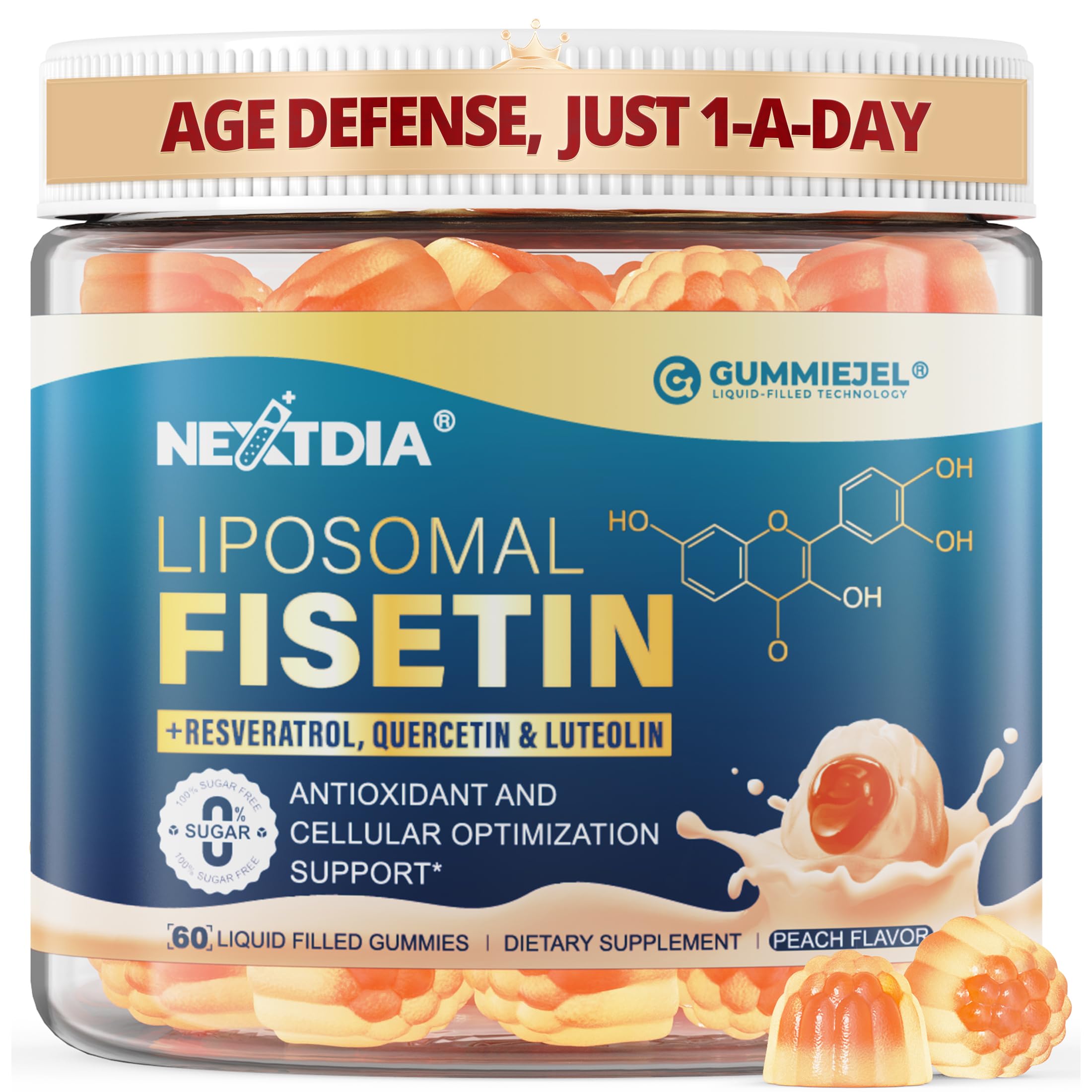 Nextdia Fisetin Gummies 200mg front view with packaging