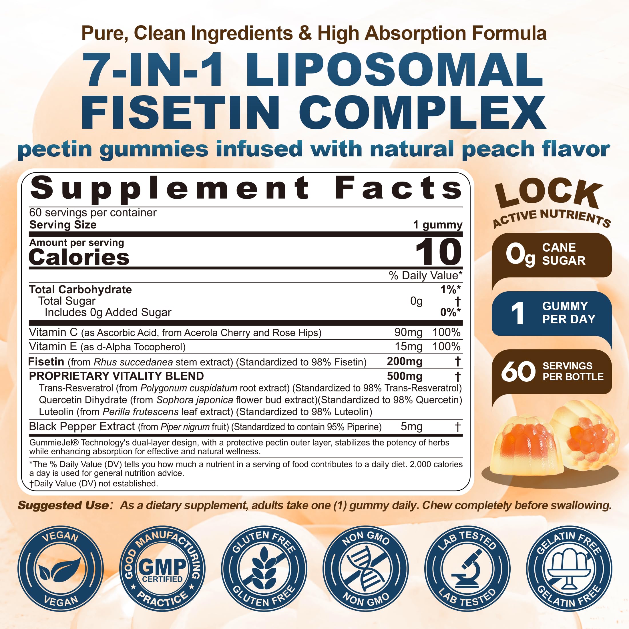 Nextdia Fisetin Gummies 200mg side view showing gummy texture