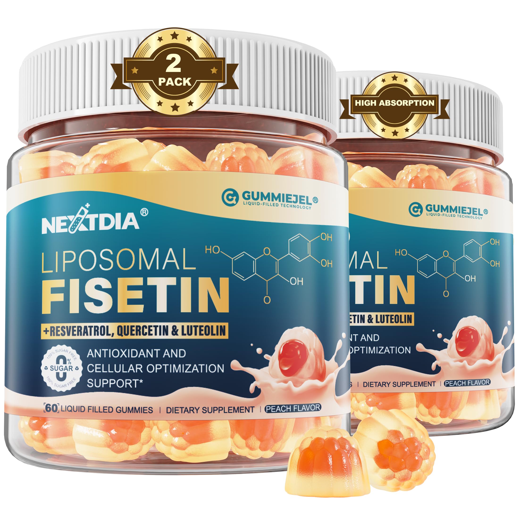 Nextdia Fisetin Liposomal Gummies front view with packaging