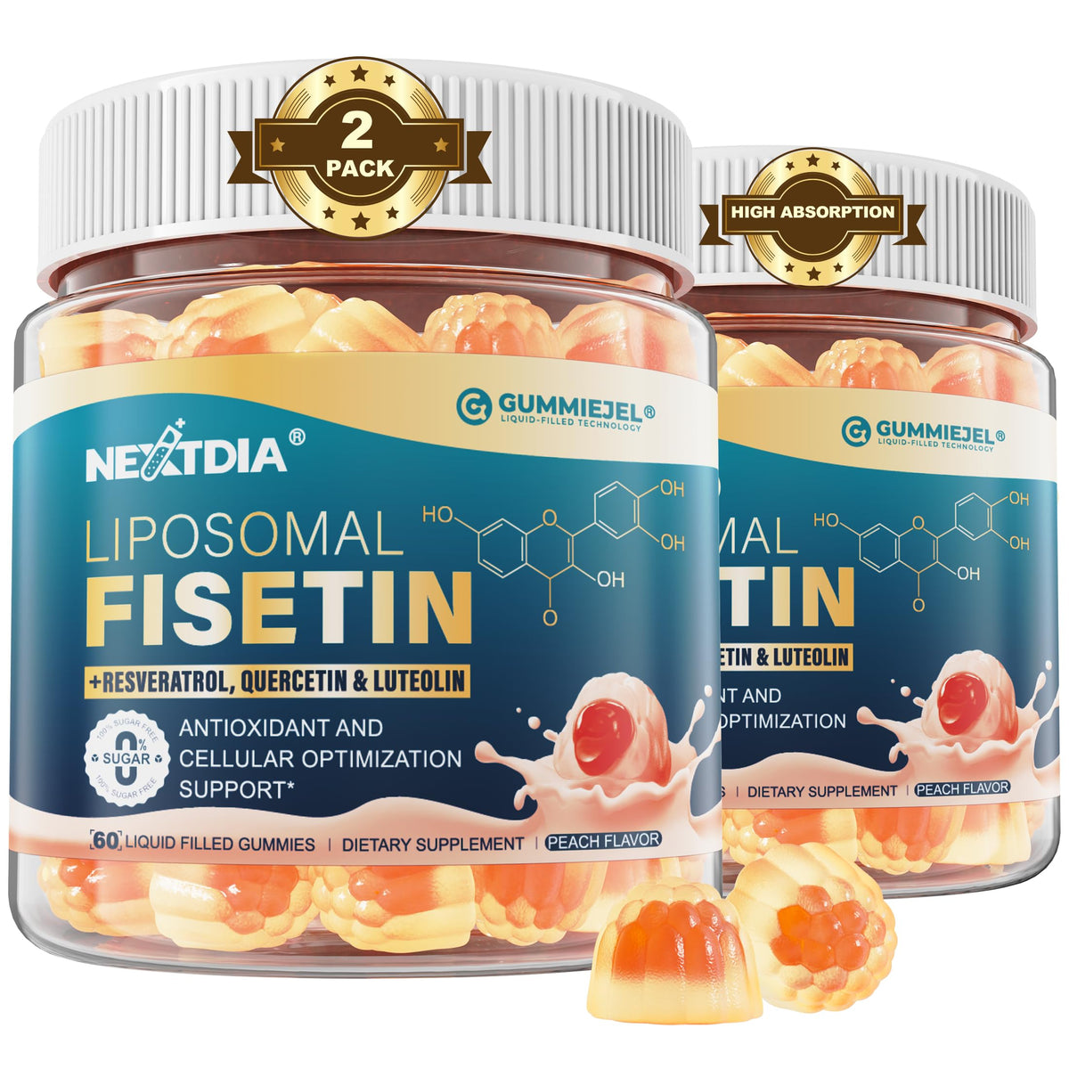 Nextdia Fisetin Liposomal Gummies front view with packaging