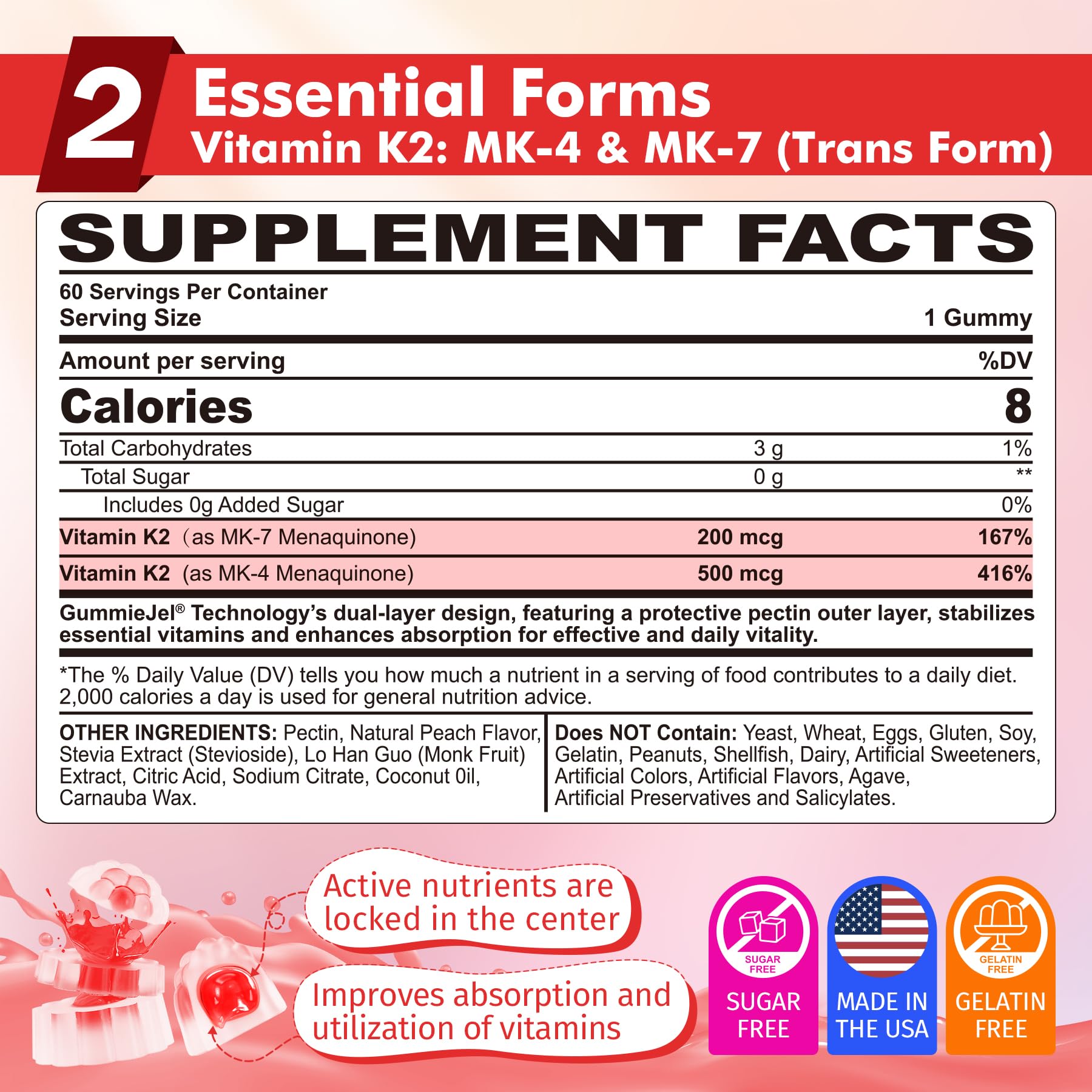 Nextdia Full-Spectrum Vitamin K2 Gummies close-up of gummies
