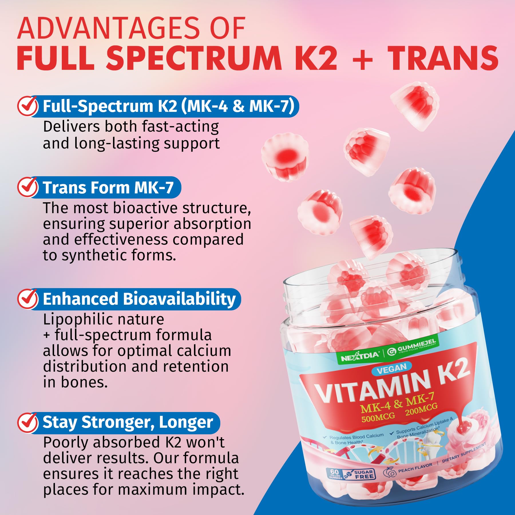 Nextdia Full-Spectrum Vitamin K2 Gummies in hand for scale