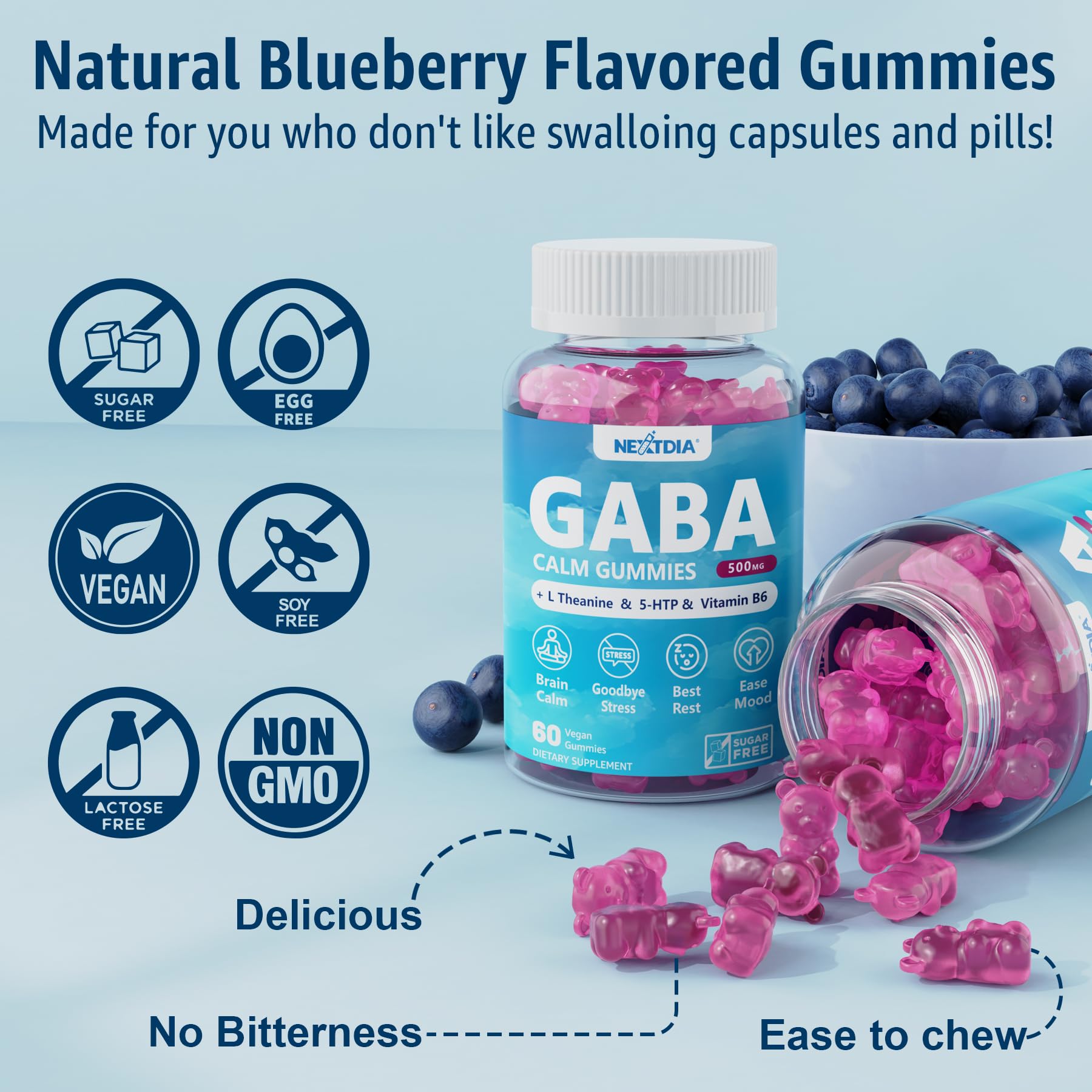 Nextdia GABA Gummies 500mg back view packaging