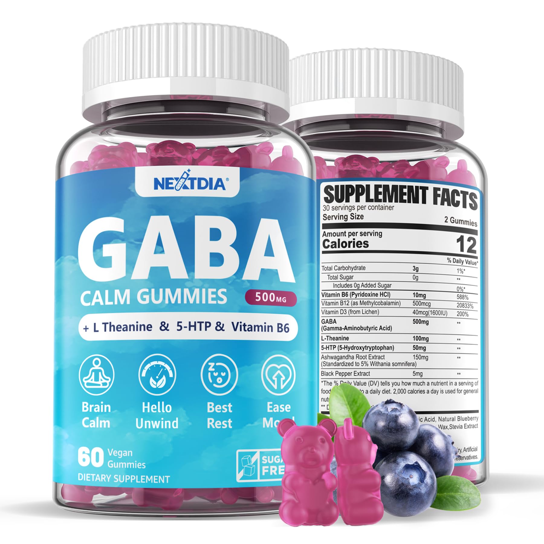 Nextdia GABA Gummies 500mg front view packaging