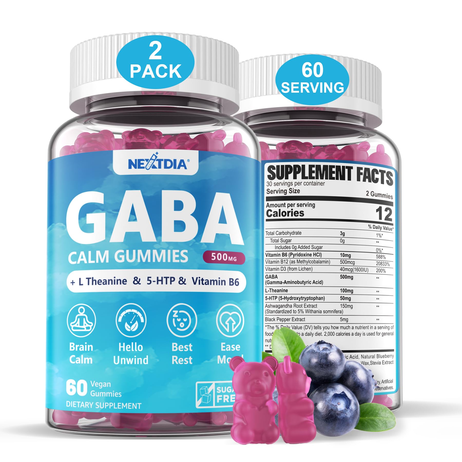 Nextdia GABA Gummies 500mg front view with packaging