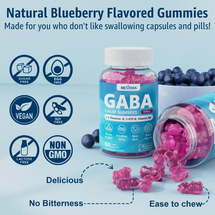 Nextdia GABA Gummies 500mg opened packaging showing gummies