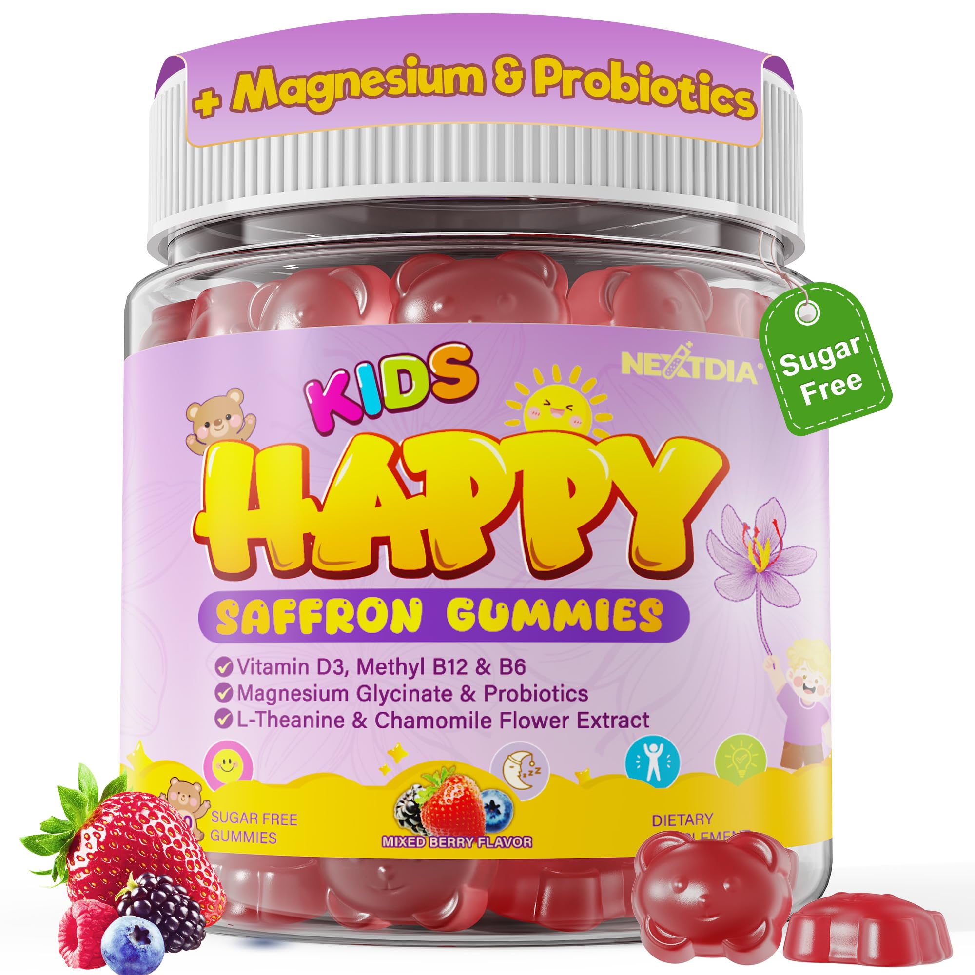 Nextdia Happy Saffron Gummies for Kids front view, 60 count