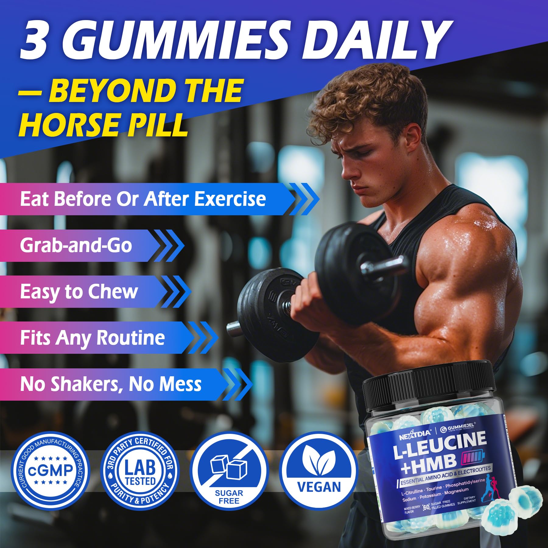 Nextdia HMB + L-Leucine Gummies side view