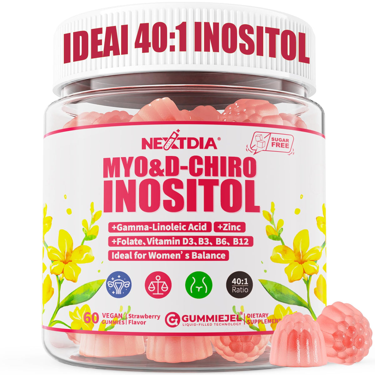 Nextdia Inositol Gummies front view with packaging