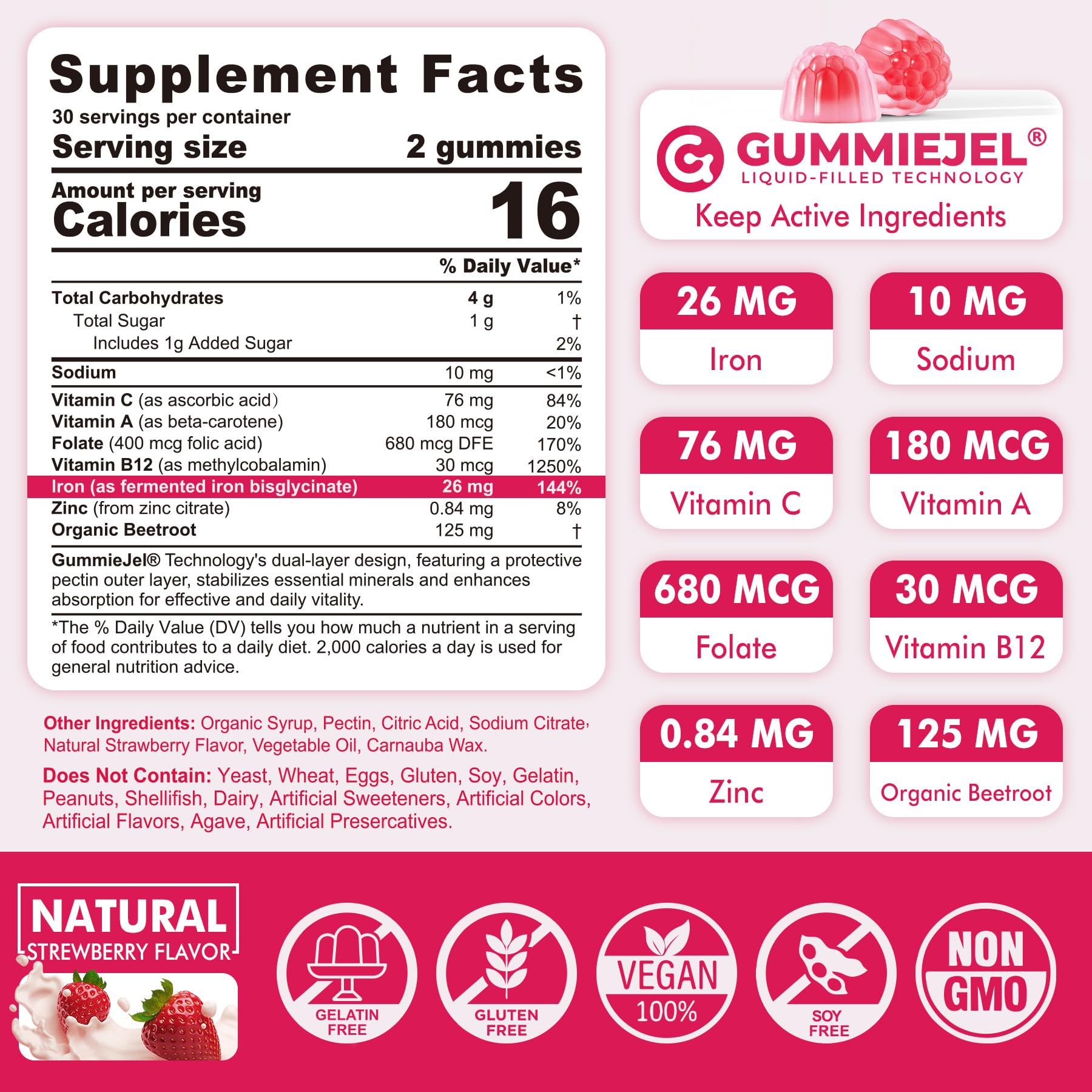 Nextdia Iron Bisglycinate Gummies showing liquid-filled centre