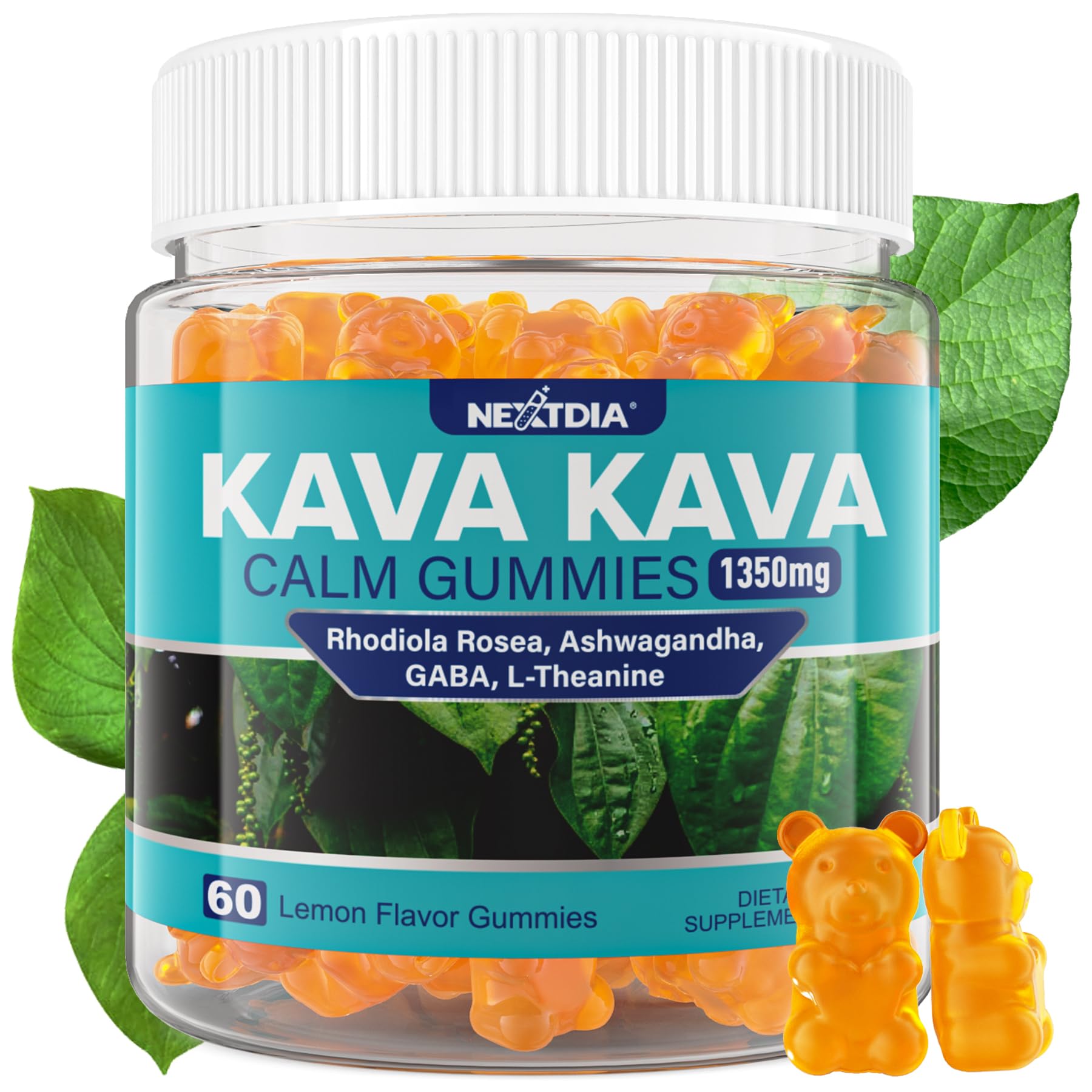 Nextdia Kava Kava Gummies front view, natural lemon flavour