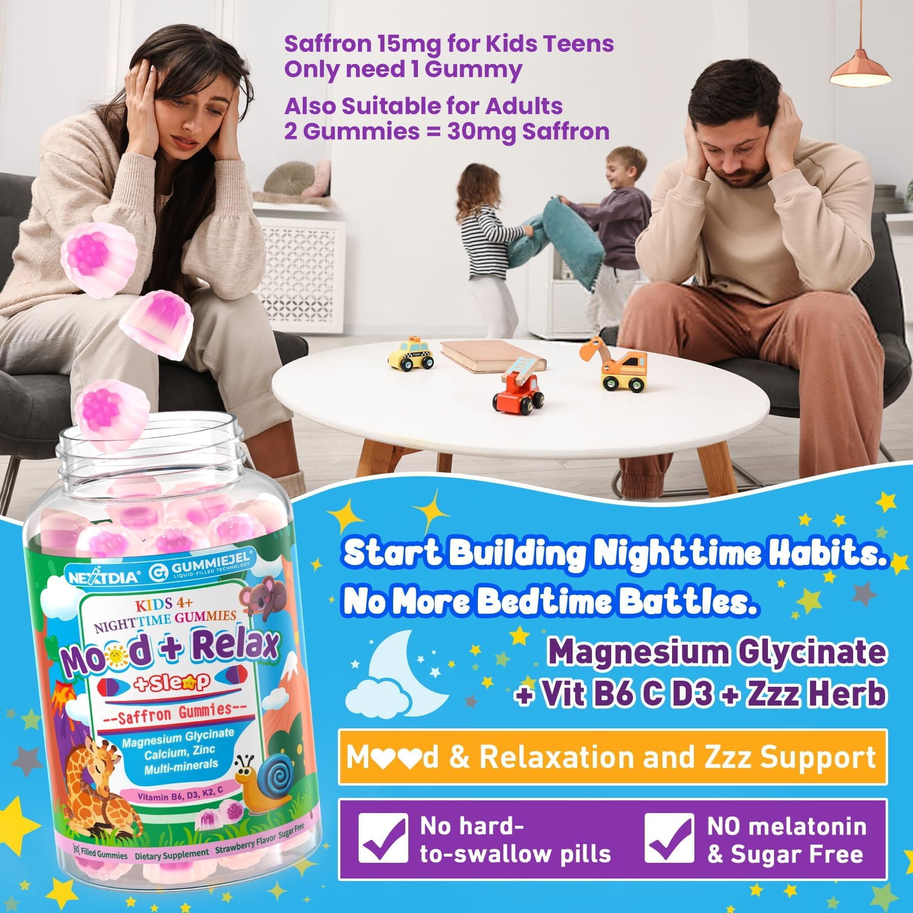 Nextdia Kids 4+ Magnesium + Saffron Sleep Gummies close-up