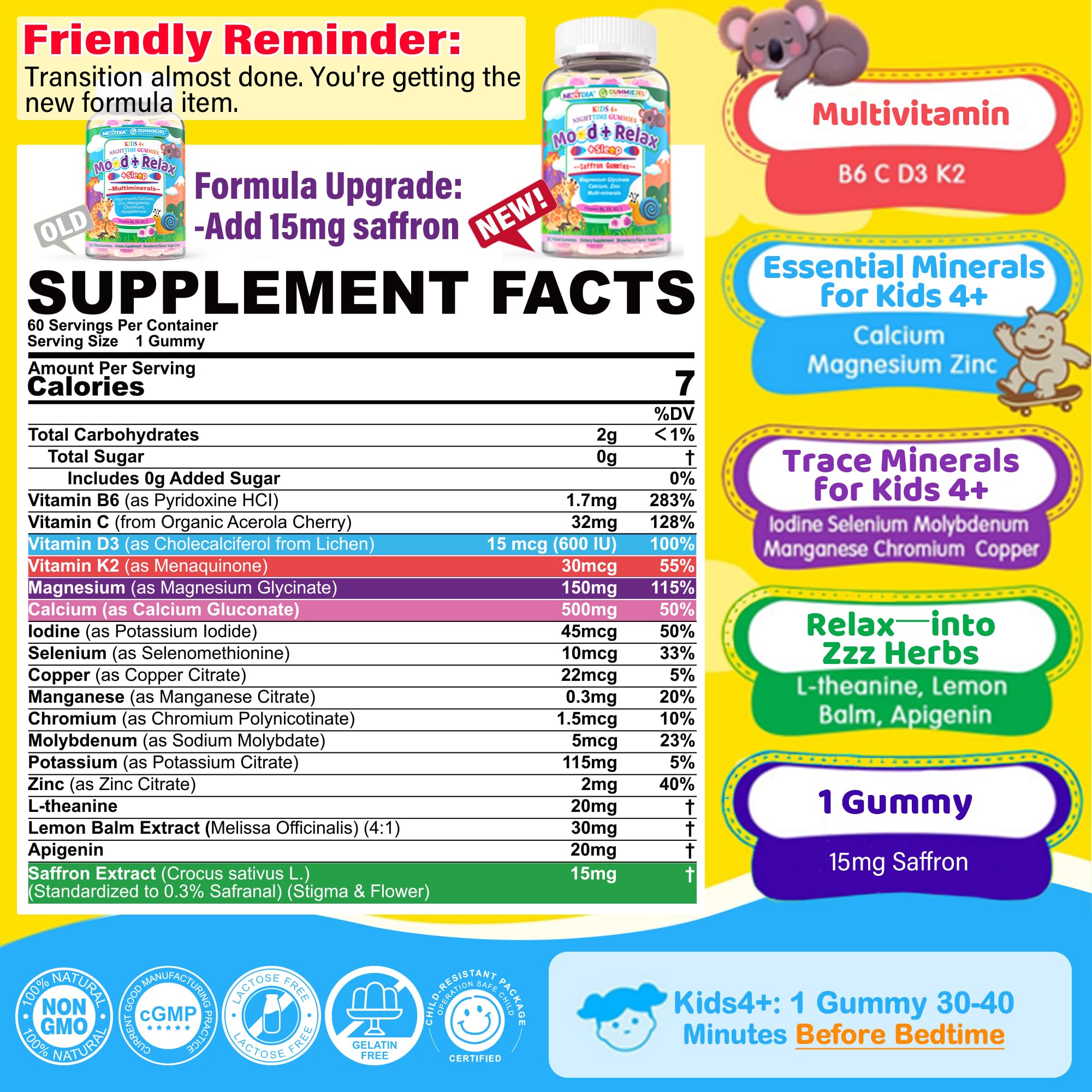 Nextdia Kids 4+ Magnesium + Saffron Sleep Gummies packaging