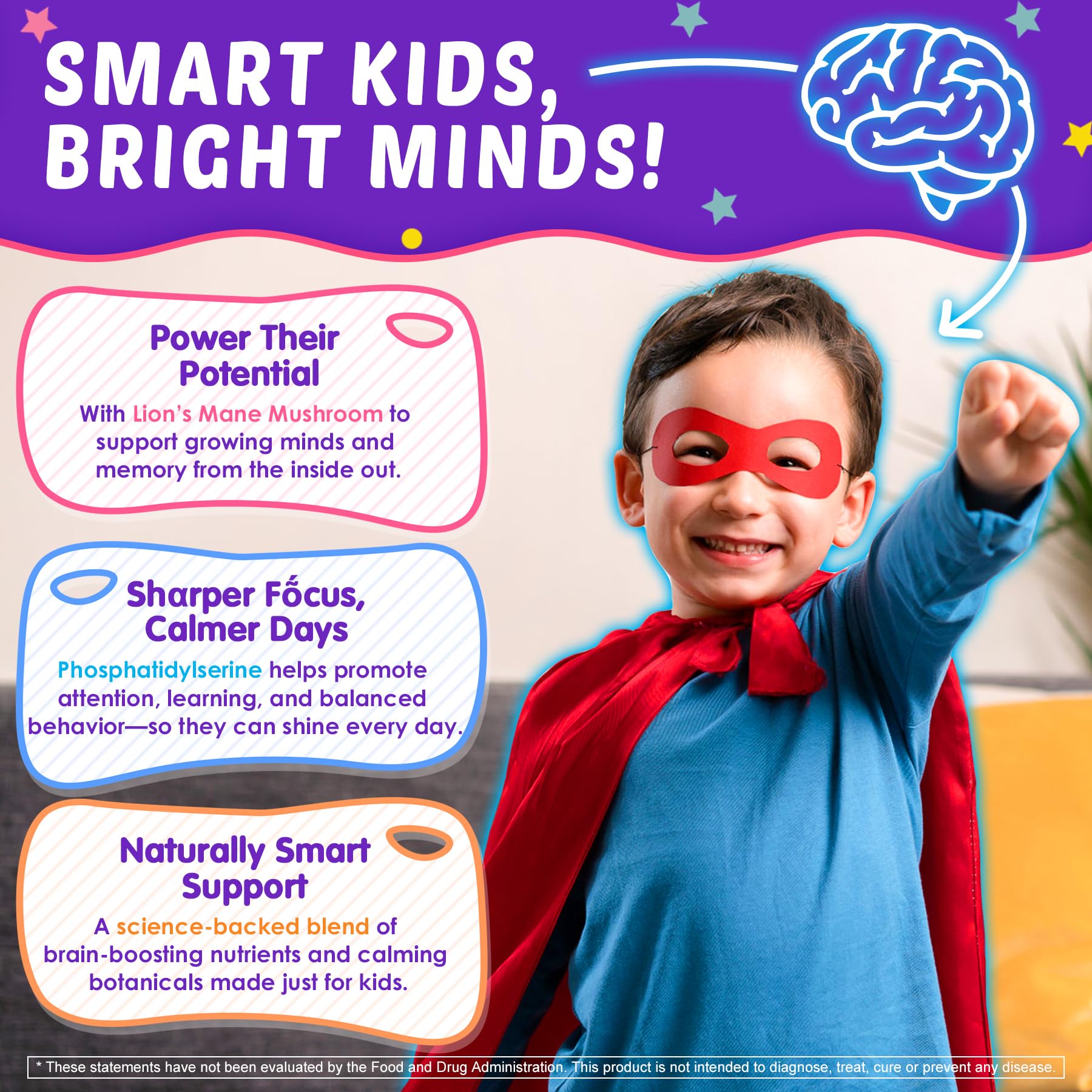 Nextdia Kids Brain Focus Gummies displayed with fresh strawberries