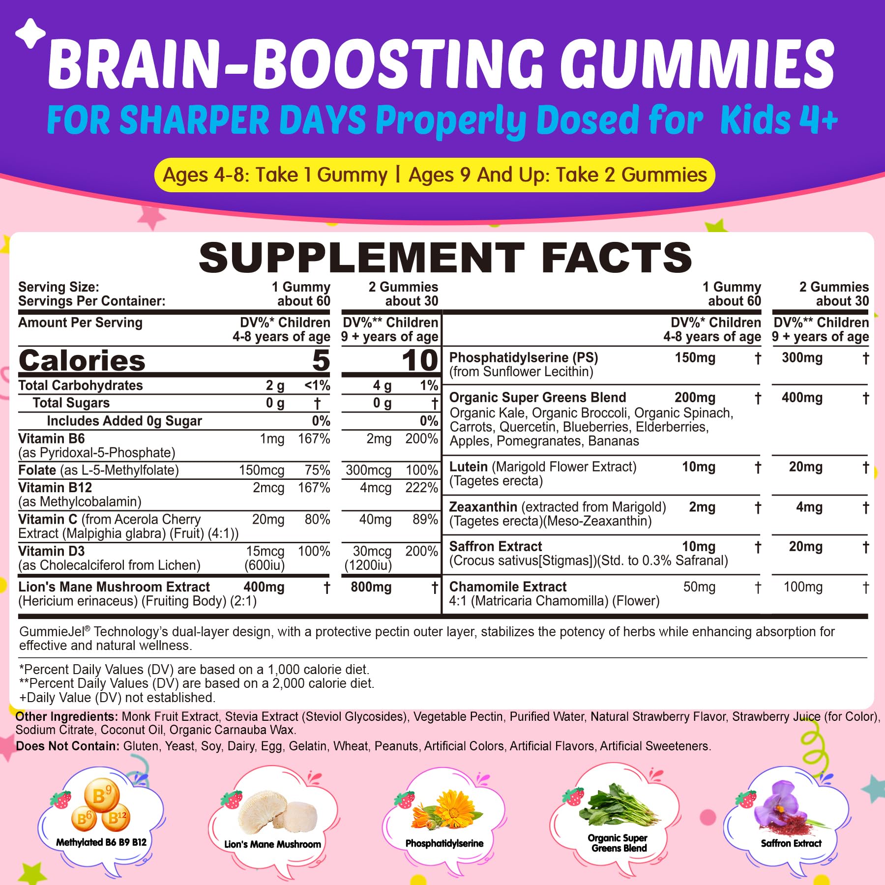 Nextdia Kids Brain Focus Gummies packaging with ingredients list