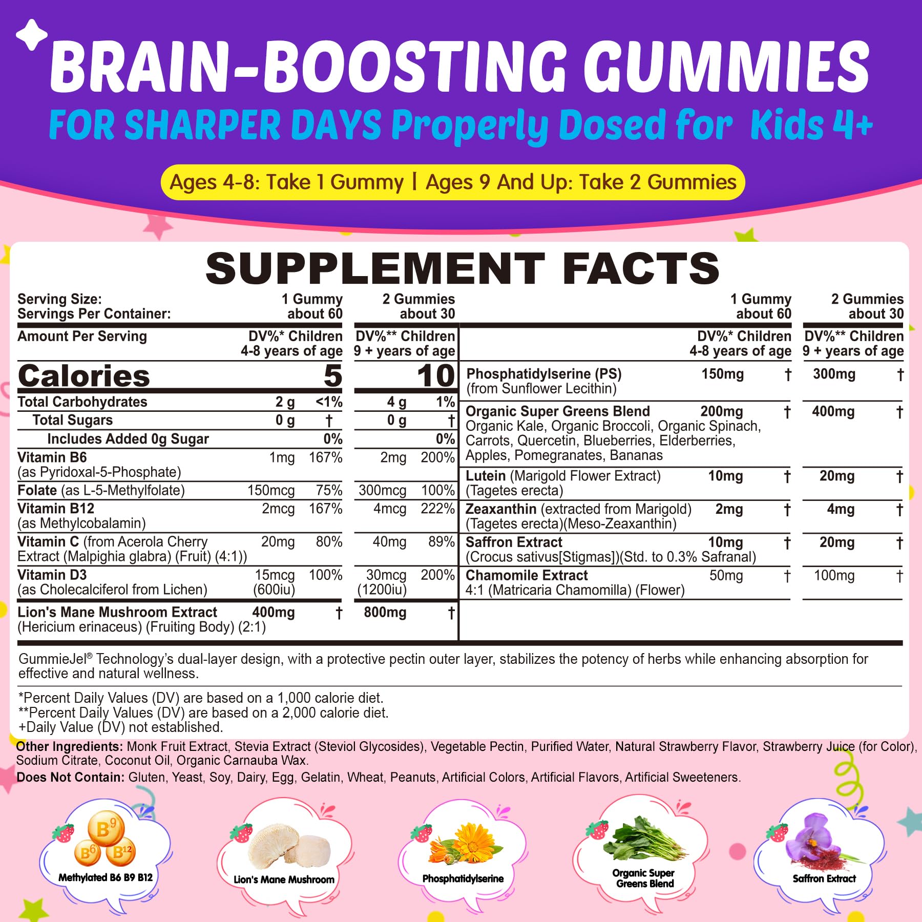 Nextdia Kids Brain Focus Gummies strawberry flavour close-up