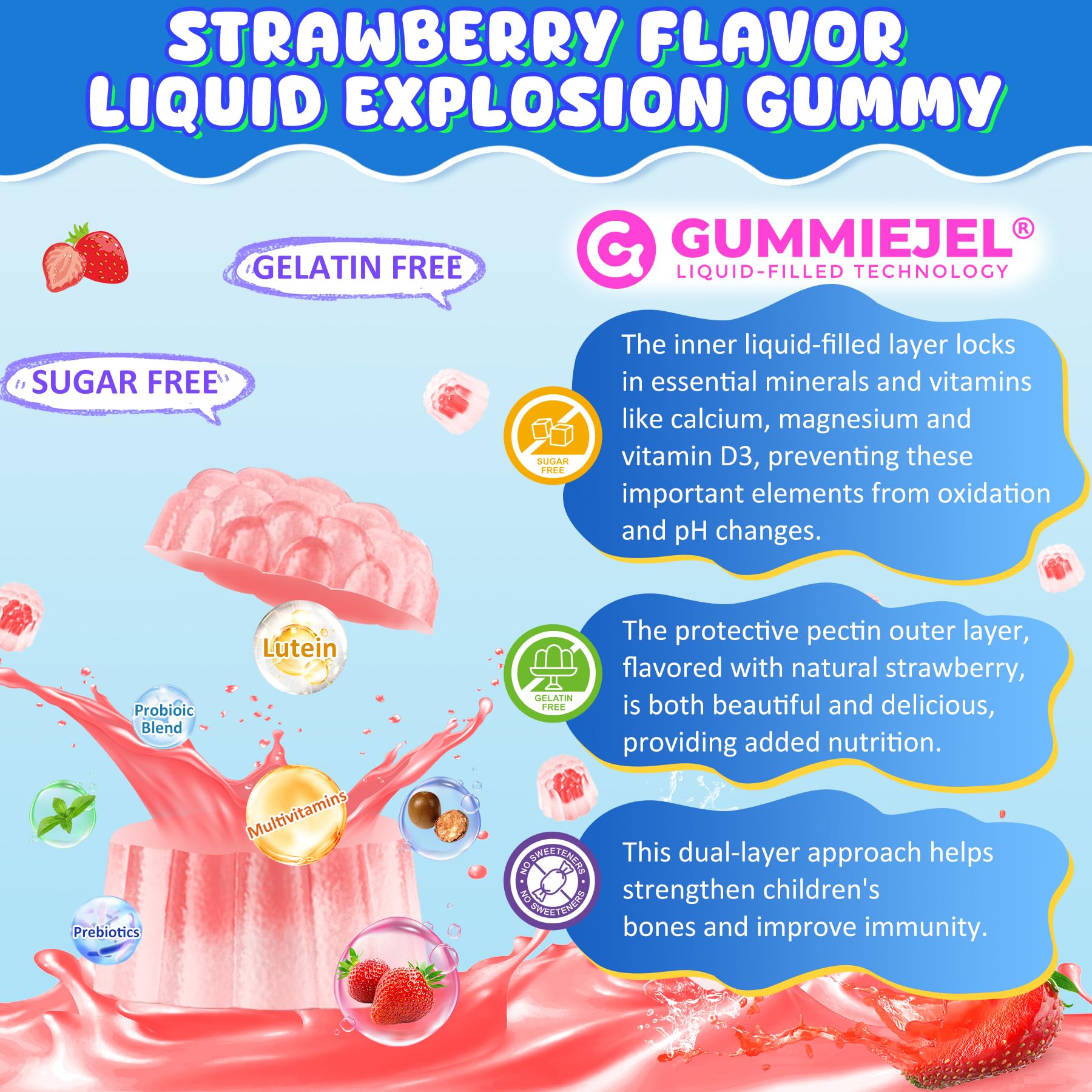 Nextdia Kids Calcium Gummies 3-in-1 Strawberry flavour ingredients list