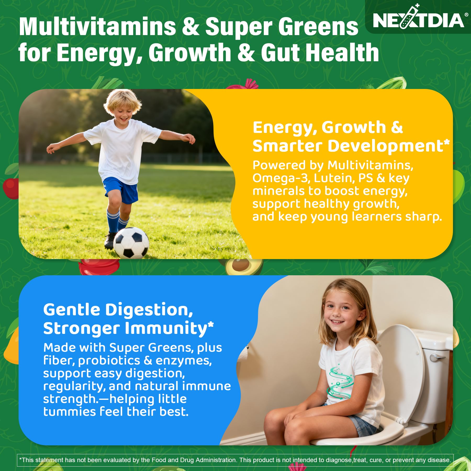 Nextdia Kids Multivitamin Gummies displayed in a bowl