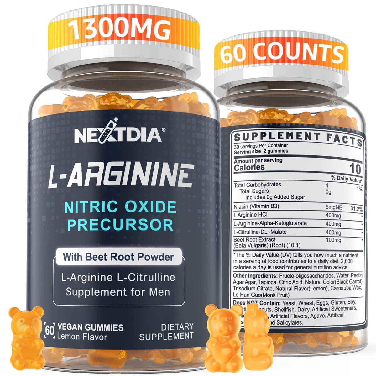Nextdia L-Arginine Nitric Oxide Gummies 1300mg front view