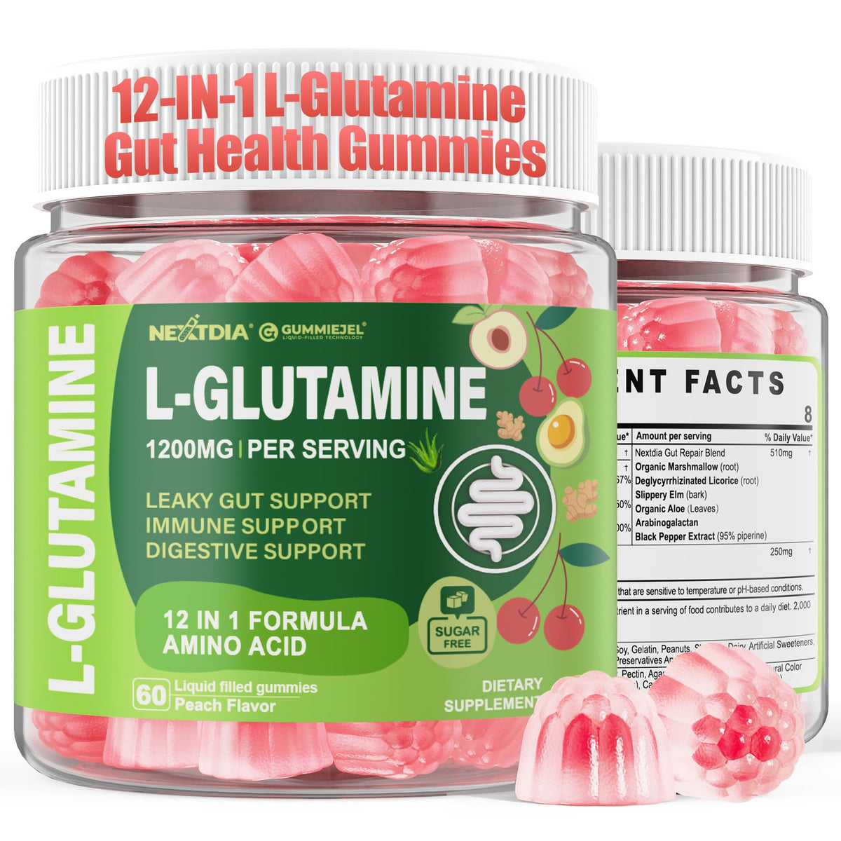 Nextdia L-Glutamine Gummies 1200mg front view packaging