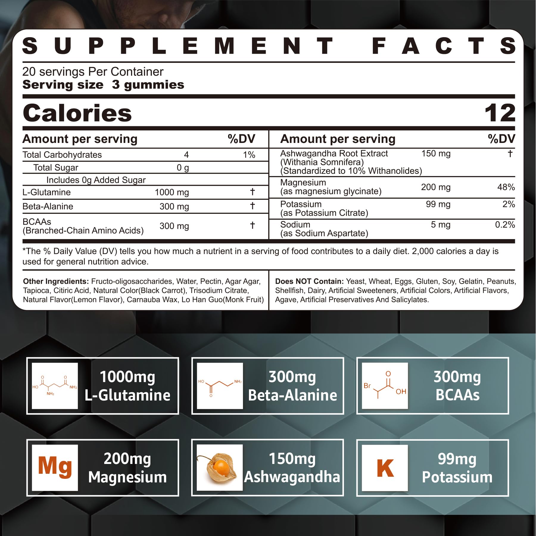 Nextdia L-Glutamine Gummies back view showing nutritional information