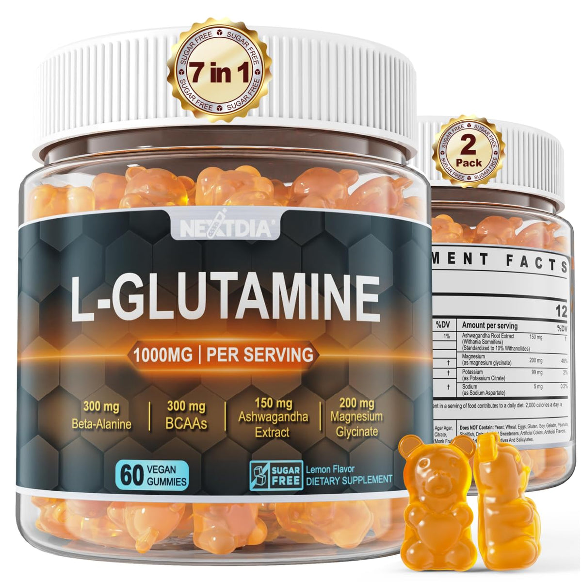Nextdia L-Glutamine Gummies front view with packaging