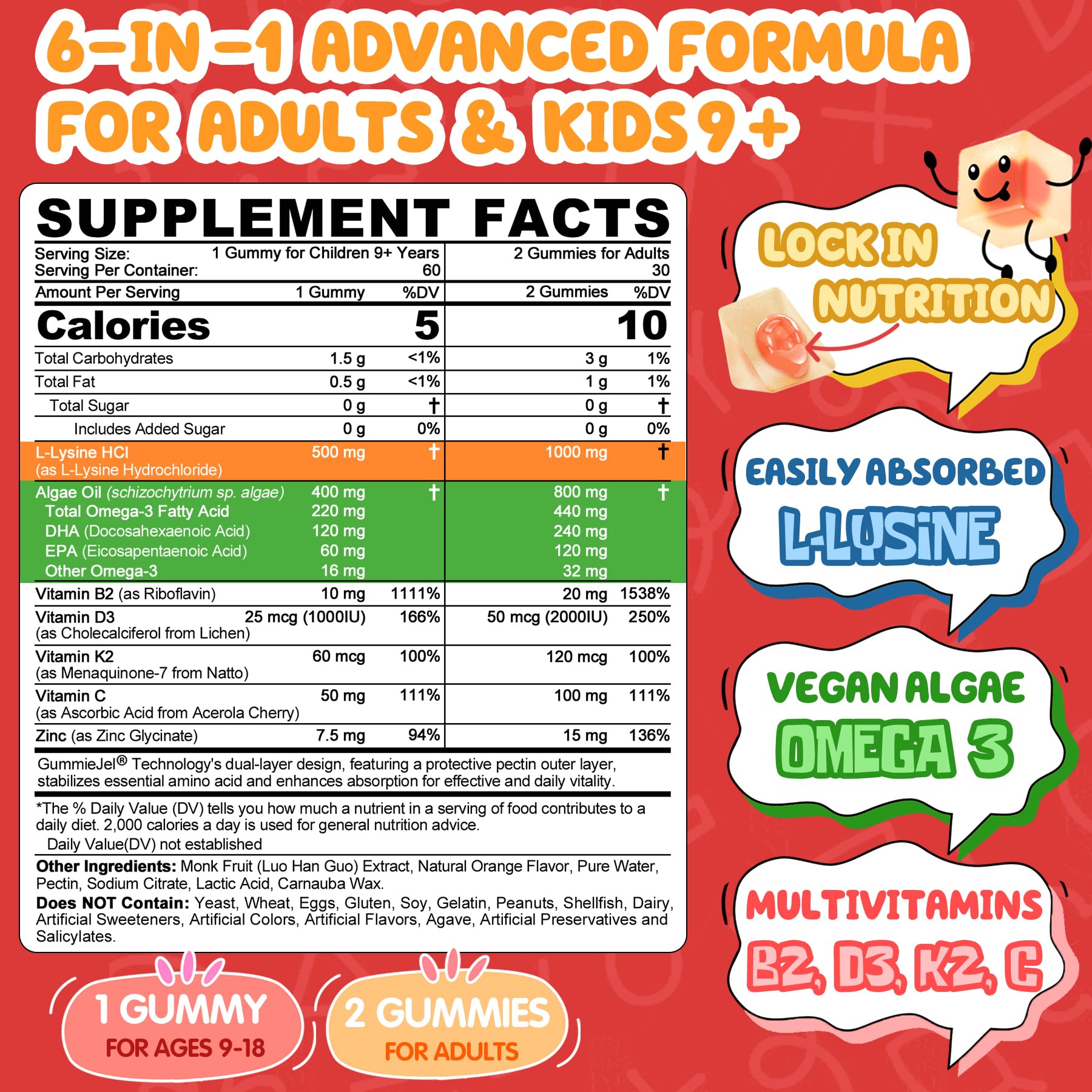 Nextdia L-Lysine Liquid Filled Gummies packaging side view