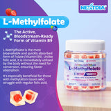 Nextdia L-Methylfolate Gummies with fresh fruit background