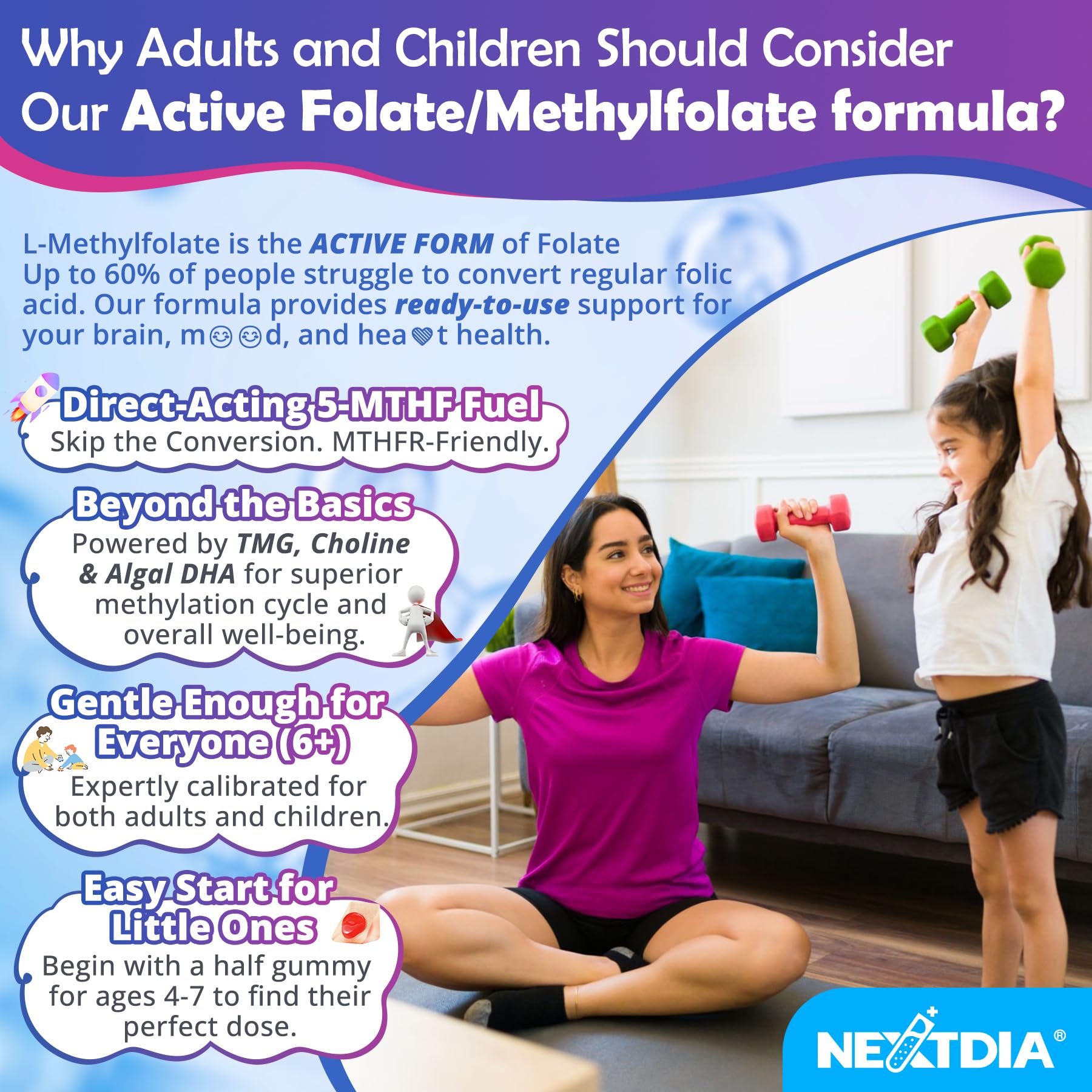 Nextdia L-Methylfolate Gummies with Omega-3 ingredients