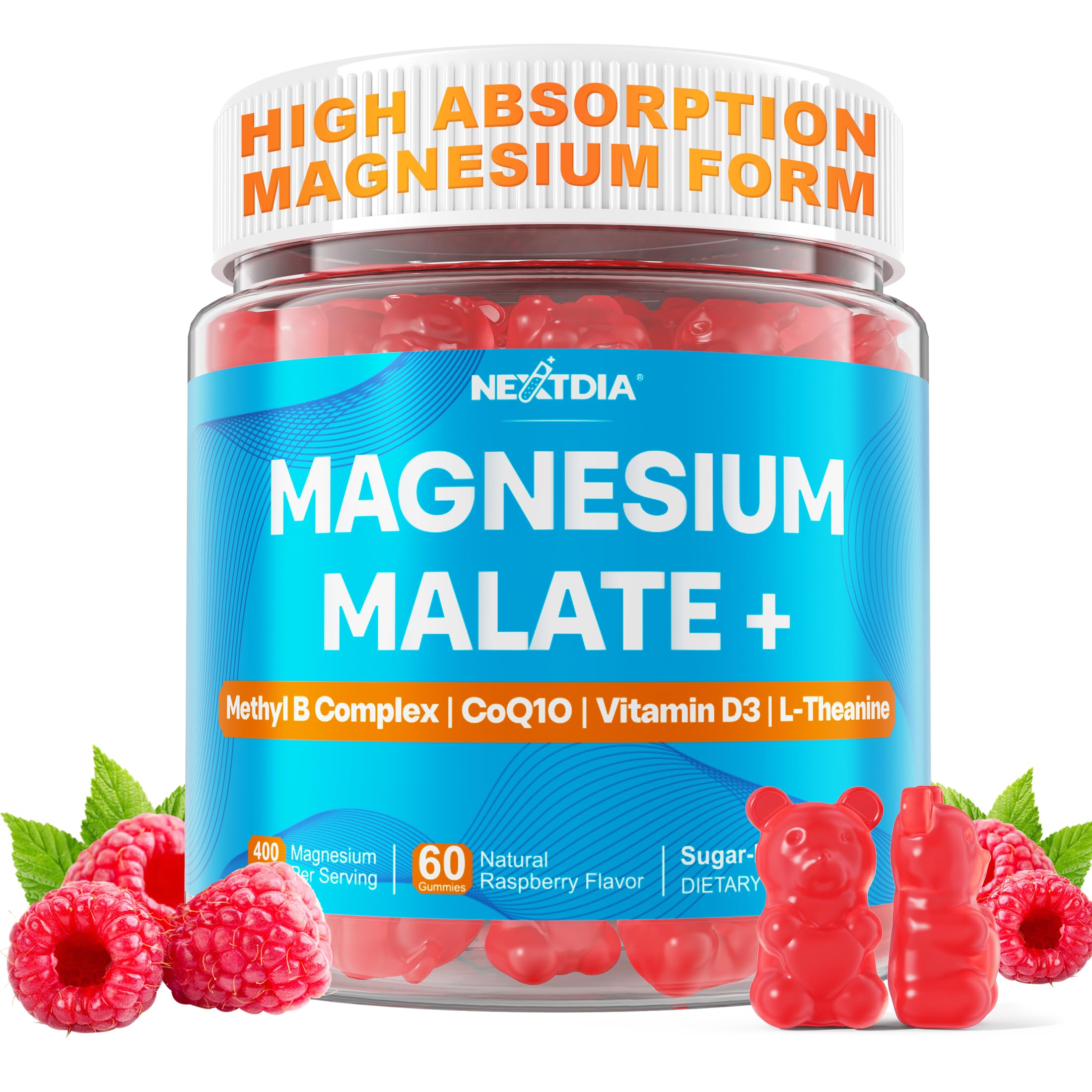 Nextdia Magnesium Gummies 400mg front view with raspberry flavour