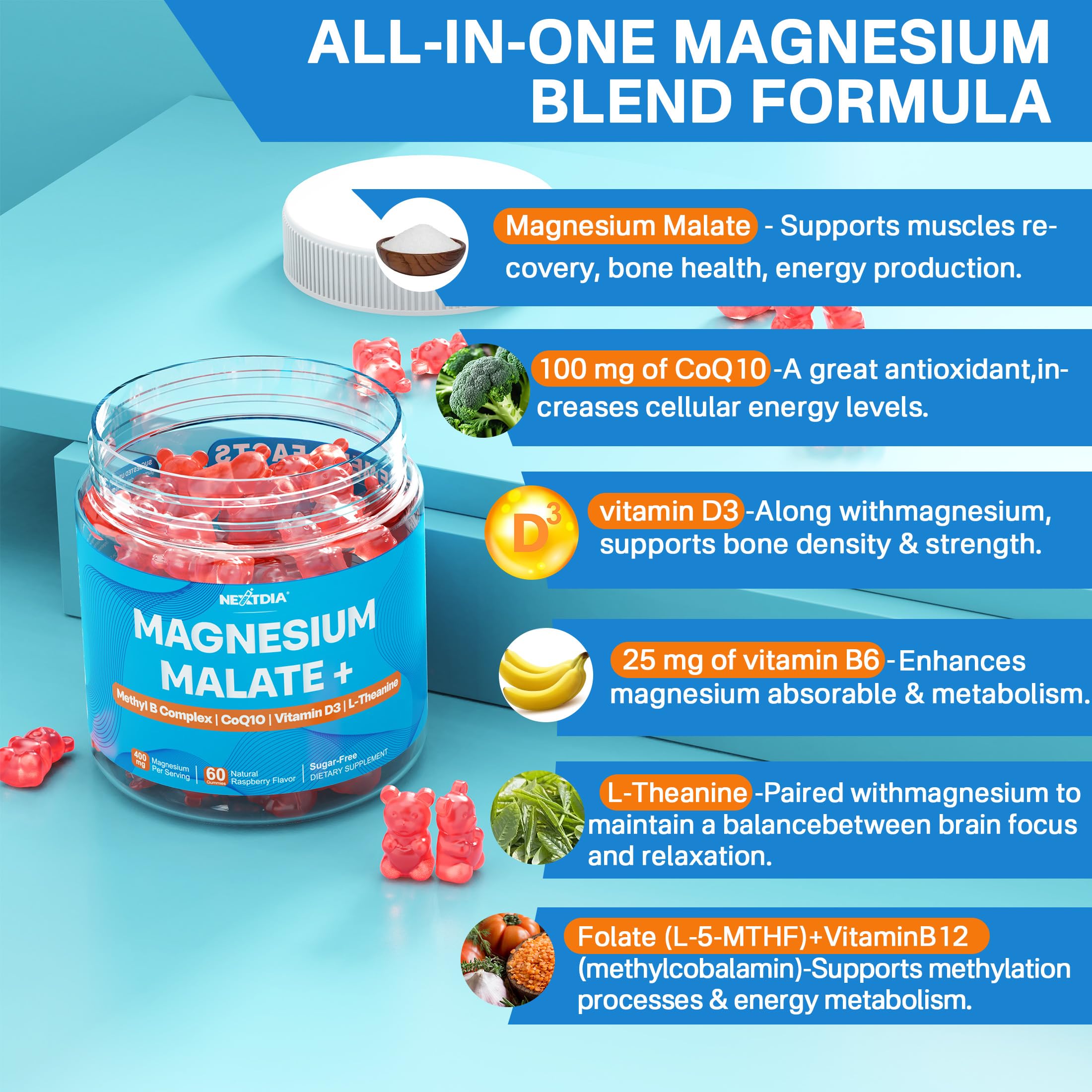 Nextdia Magnesium Gummies with a glass of water
