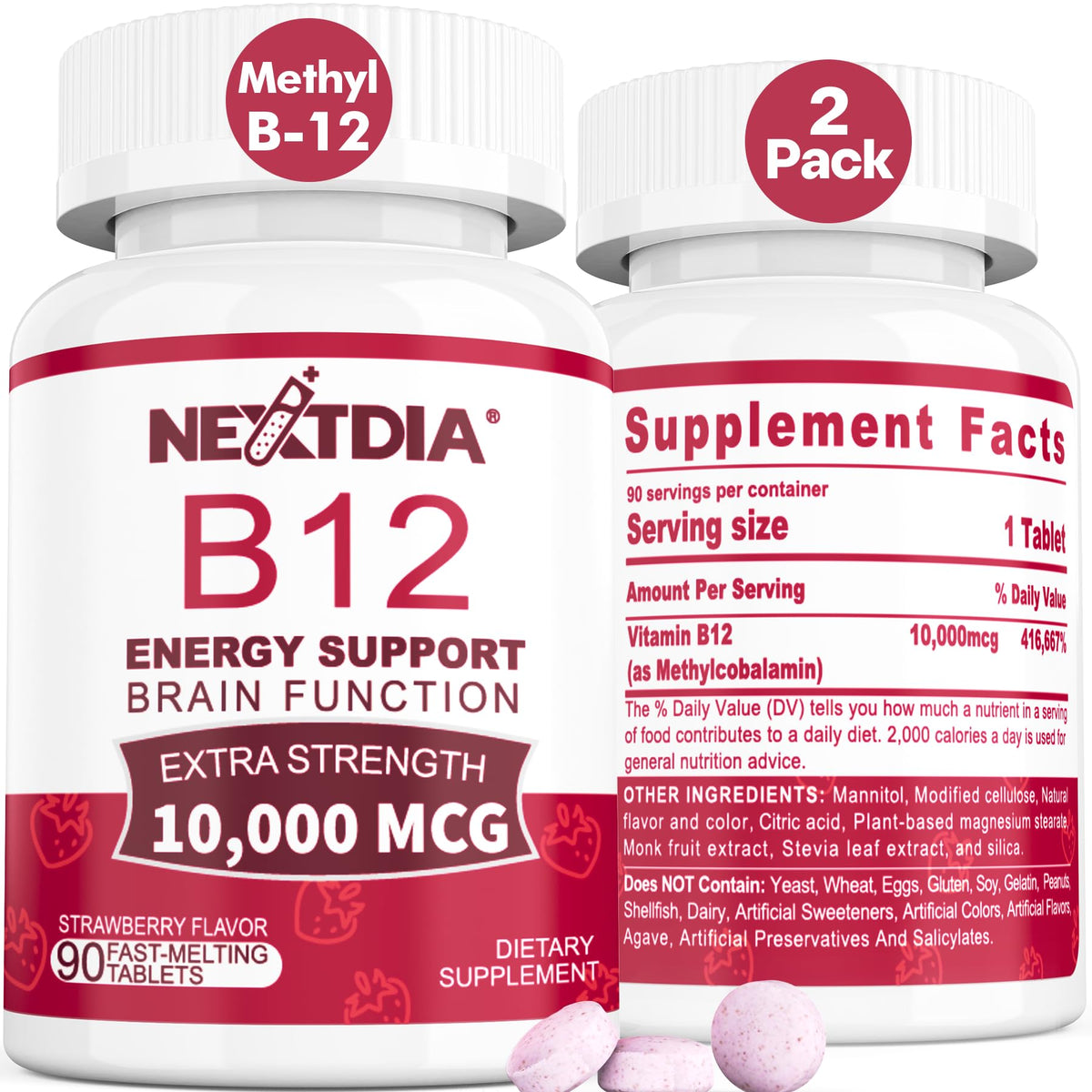 Nextdia Methyl B12 10000mcg chewable tablets front view