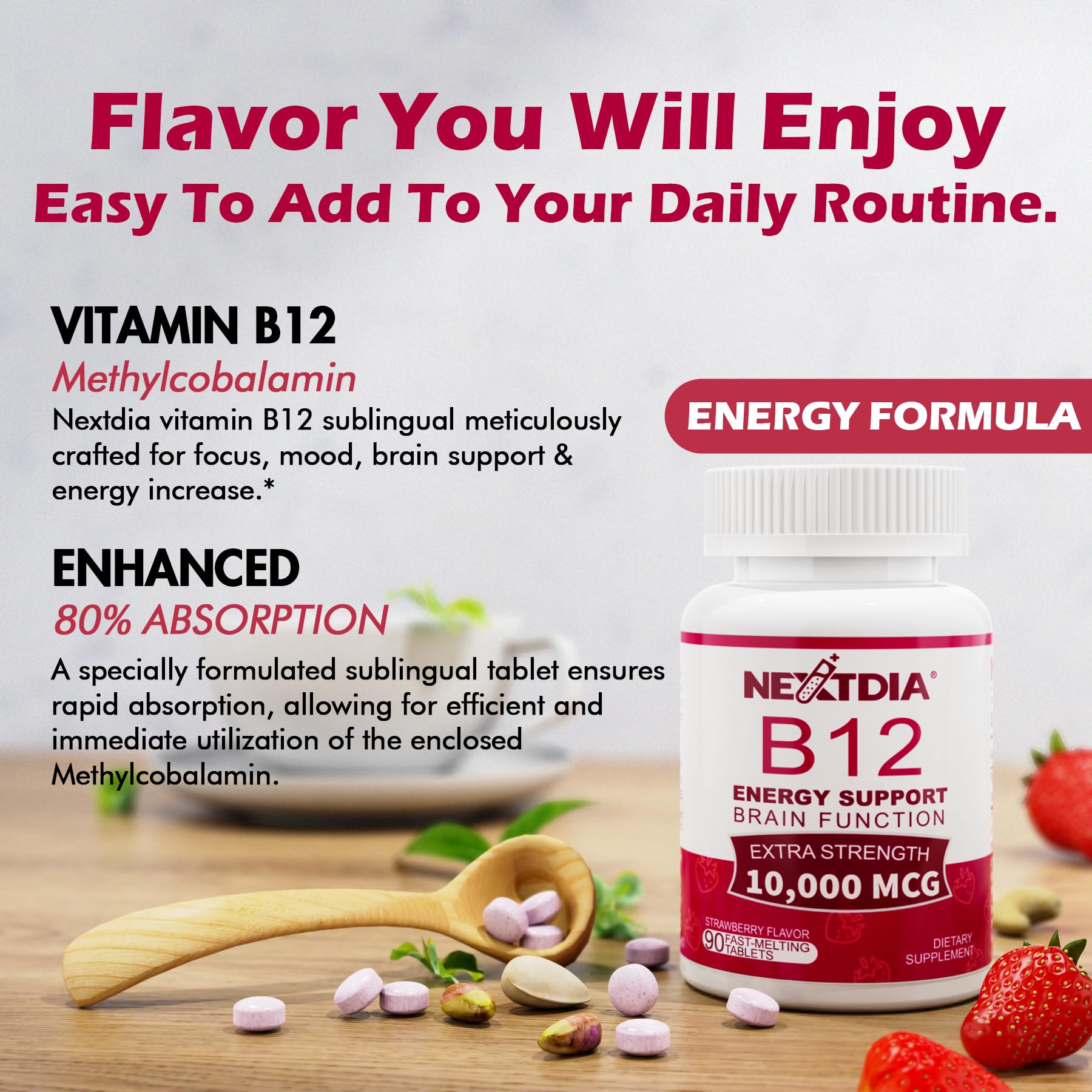 Nextdia Methyl B12 strawberry flavour packaging