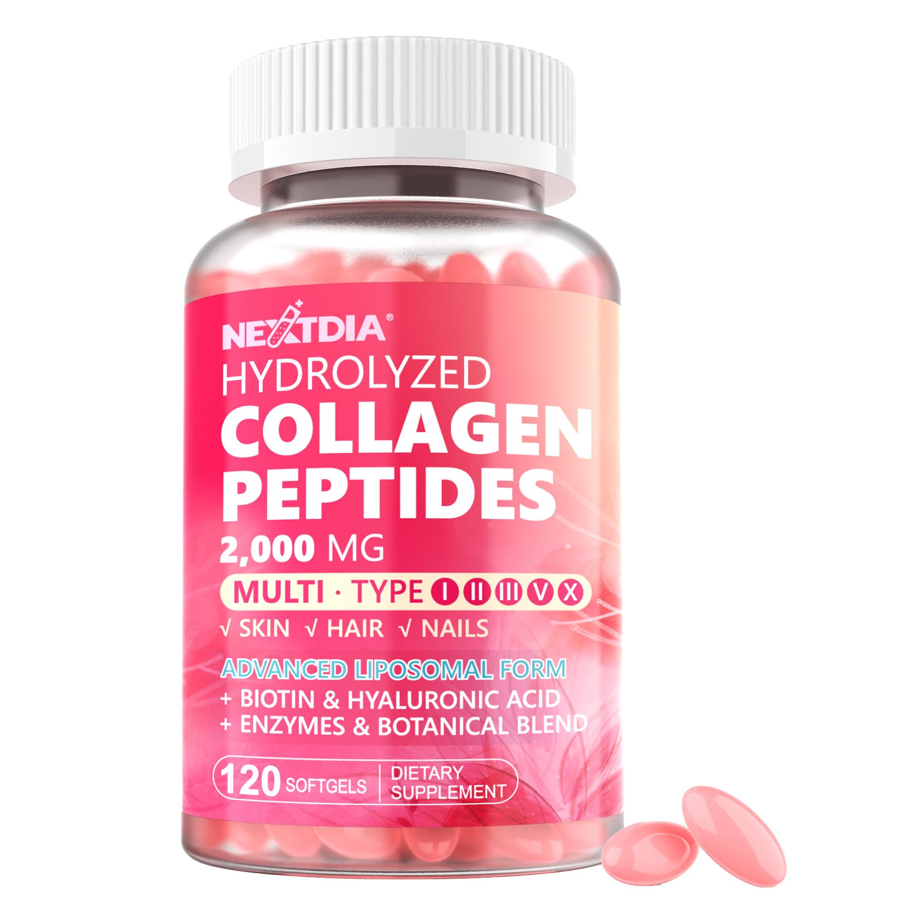 Nextdia Multi-Collagen Supplement 2000mg softgel bottle front view