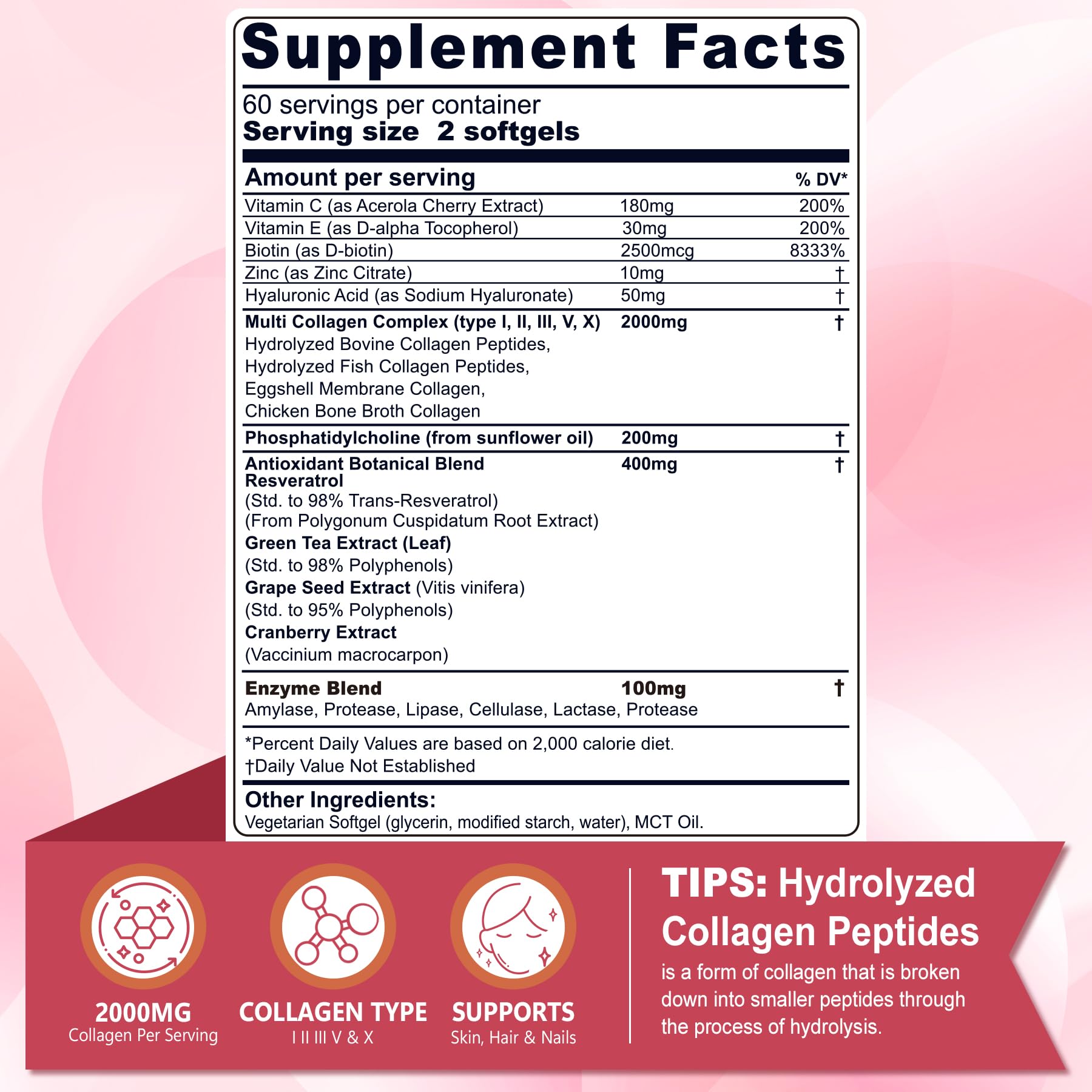 Nextdia Multi-Collagen Supplement 2000mg softgel side view