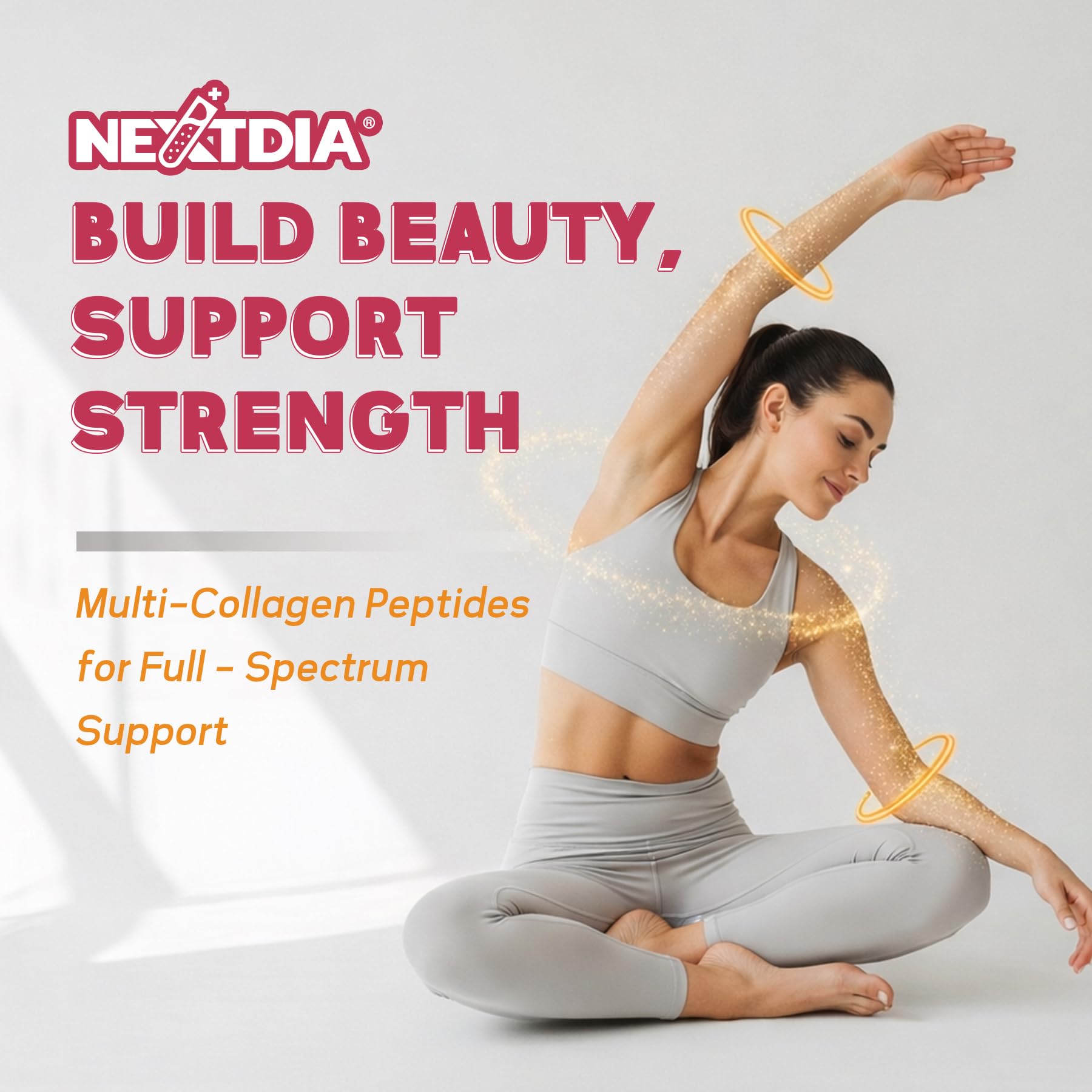 Nextdia Multi-Collagen Supplement softgels displayed on a table