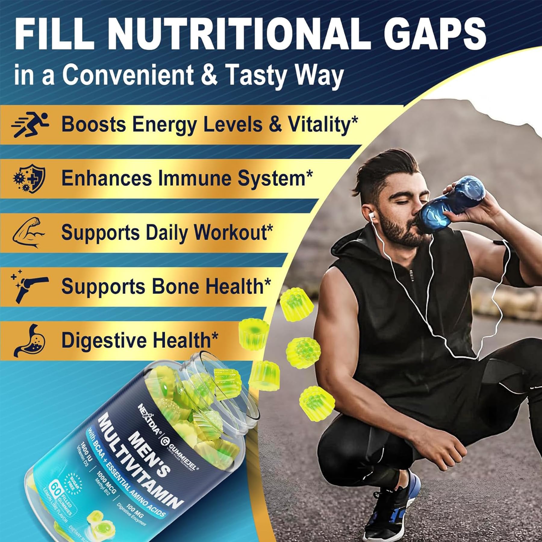 Nextdia Multivitamins for Men gummy bottle side view