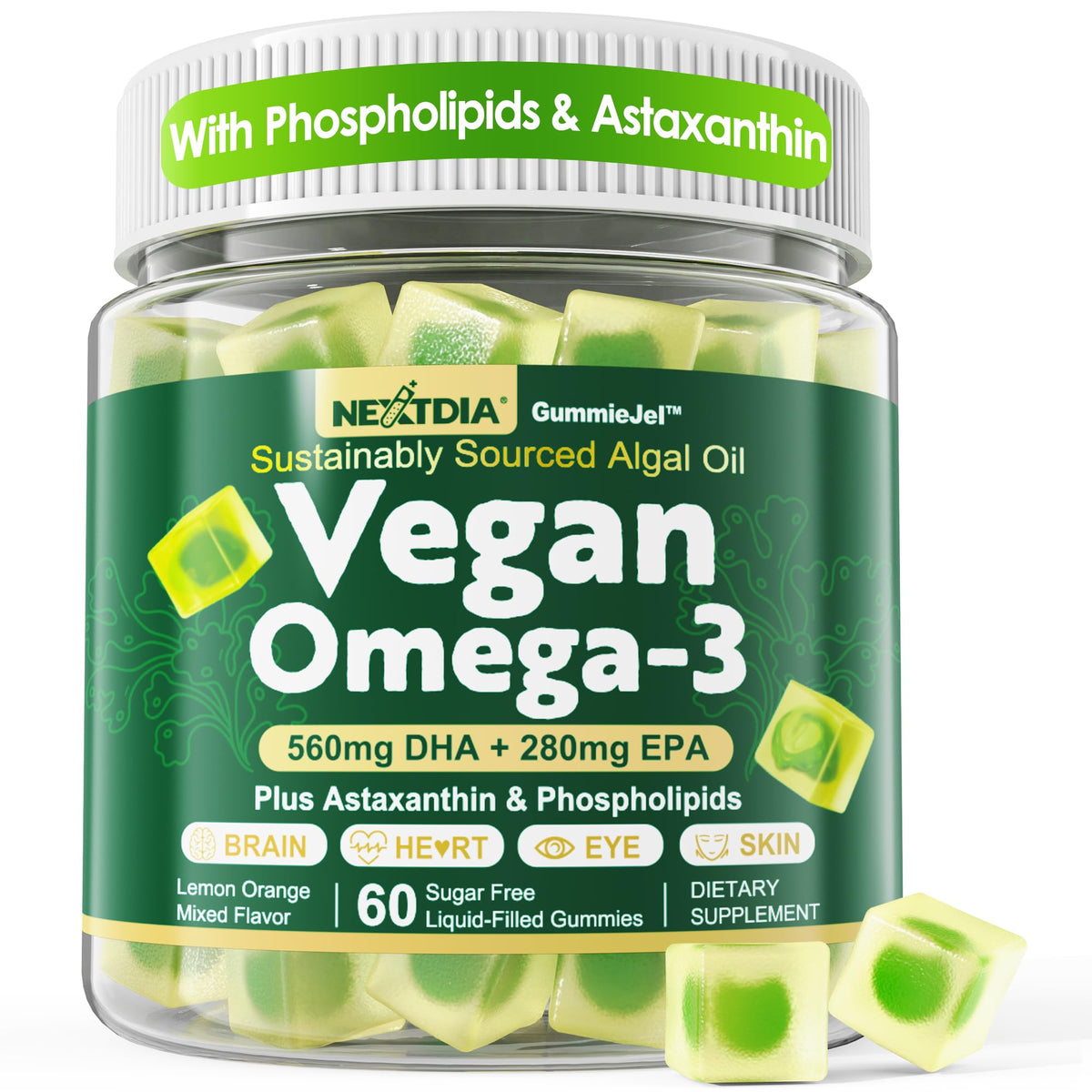 Nextdia Omega-3 Liquid-Filled Gummies front view with packaging