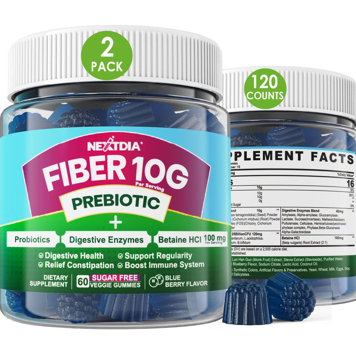 Nextdia Organic Prebiotic Fiber Gummies packaging front view