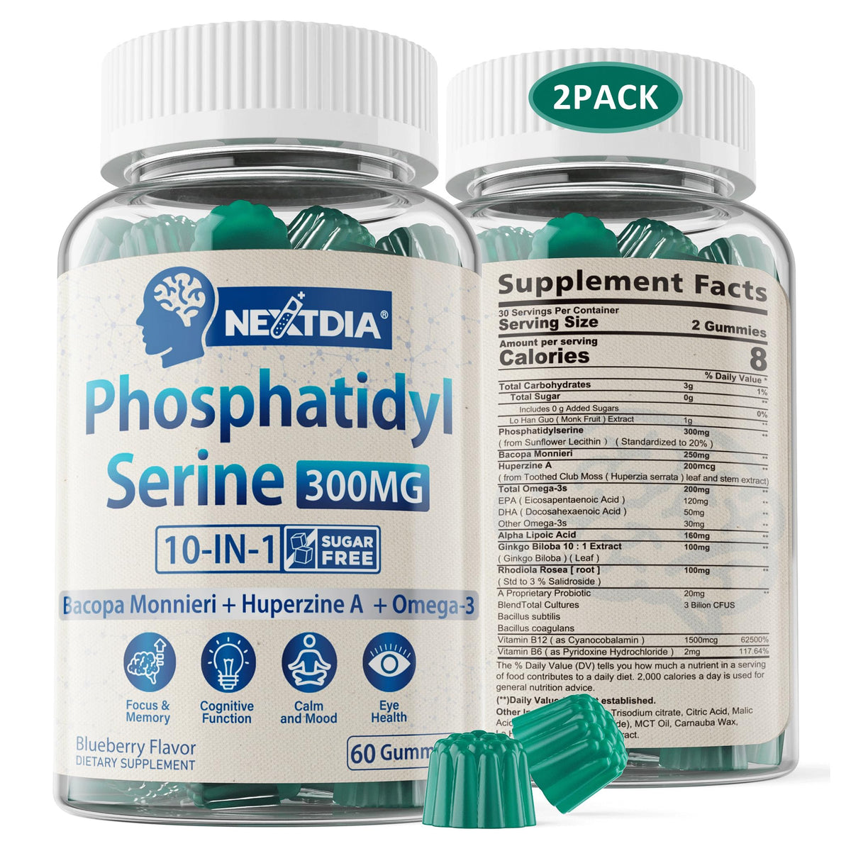 Nextdia Phosphatidylserine Gummies 300mg front view packaging