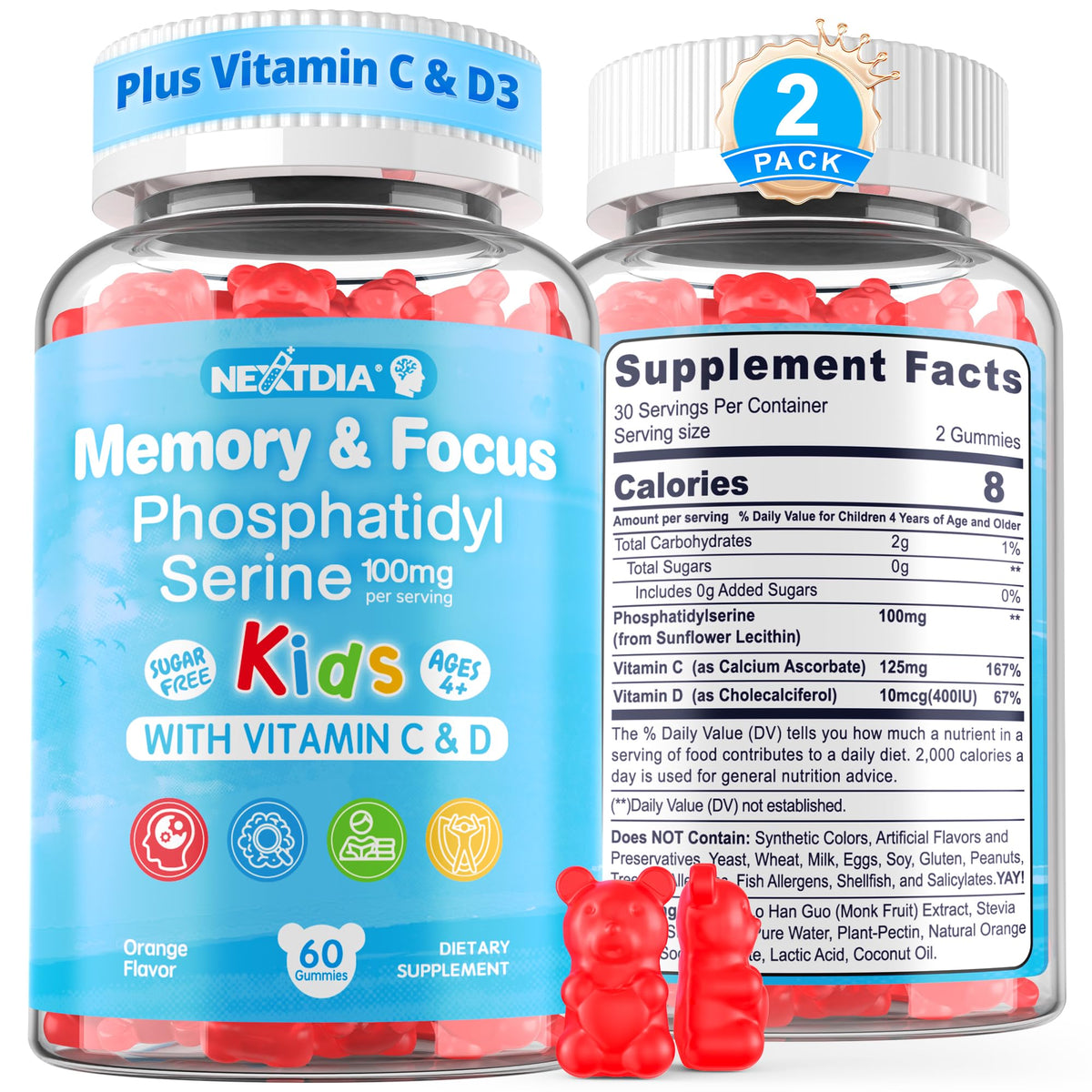 Nextdia Phosphatidylserine Gummies for Kids front view