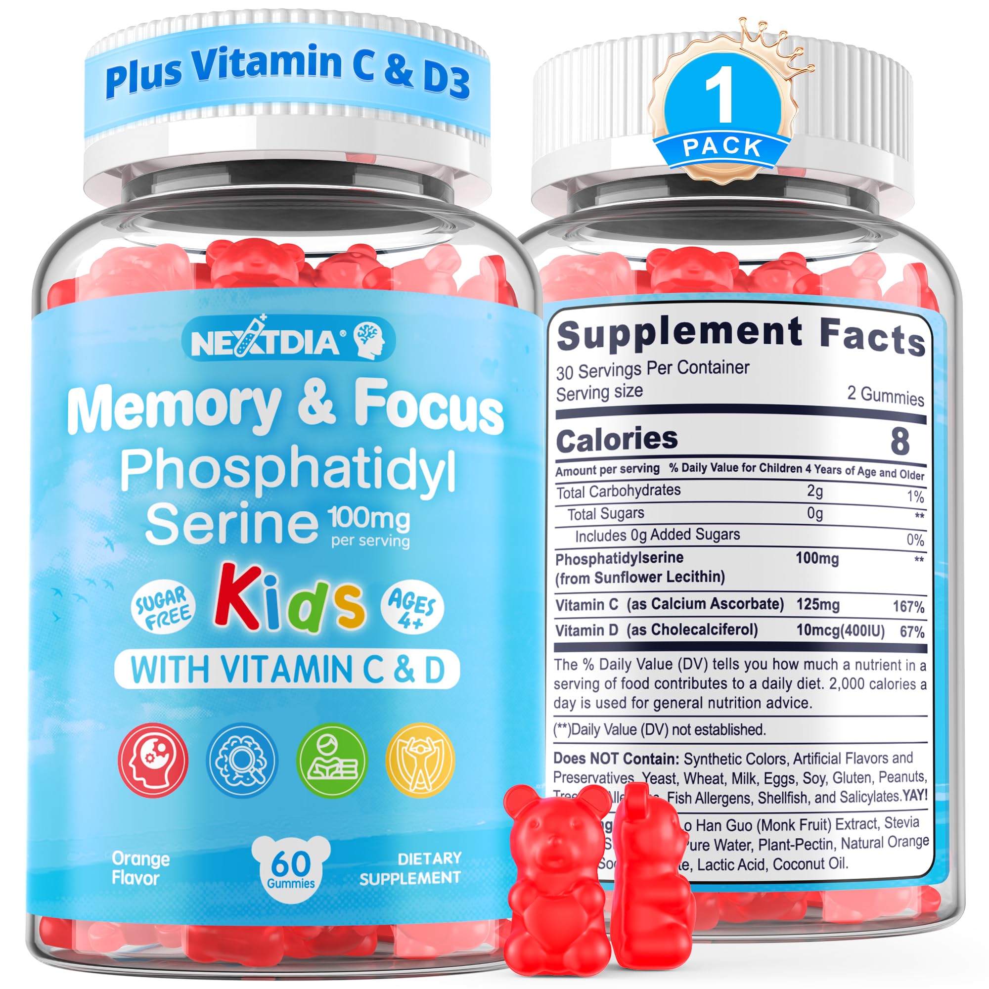 Nextdia Phosphatidylserine Kids Gummies front view