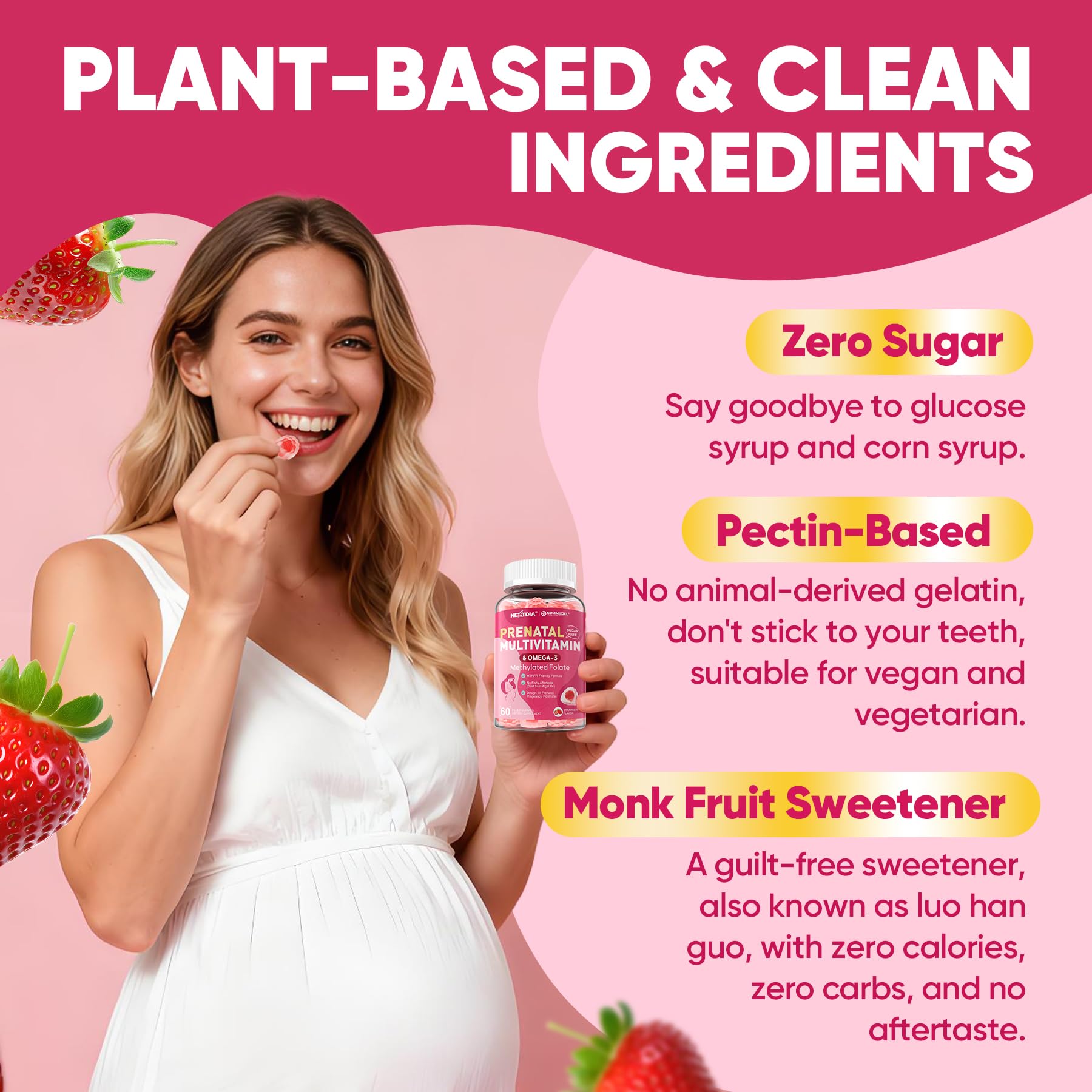Nextdia Prenatal Vitamins Gummies displayed with fresh fruit